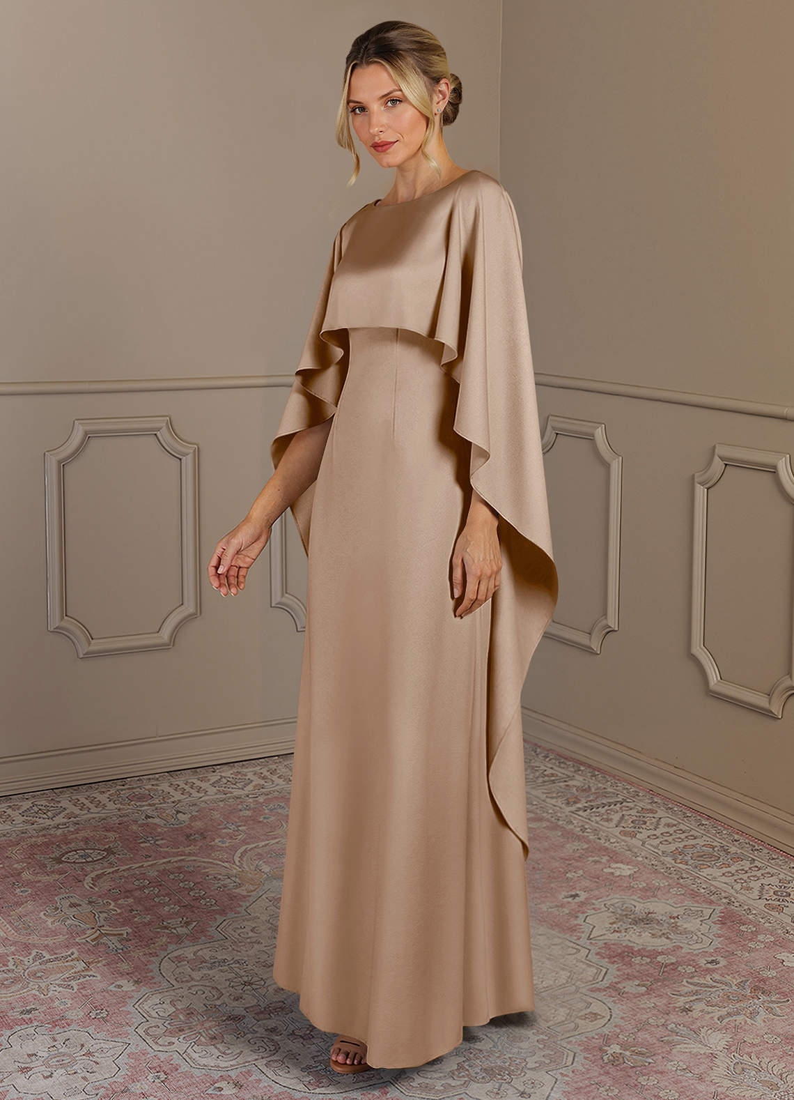 Azazie Eli vestidos de madre de la novia Vestido de Gris Pardo de Satén Elástico de Recto con Cuello de barco image2
