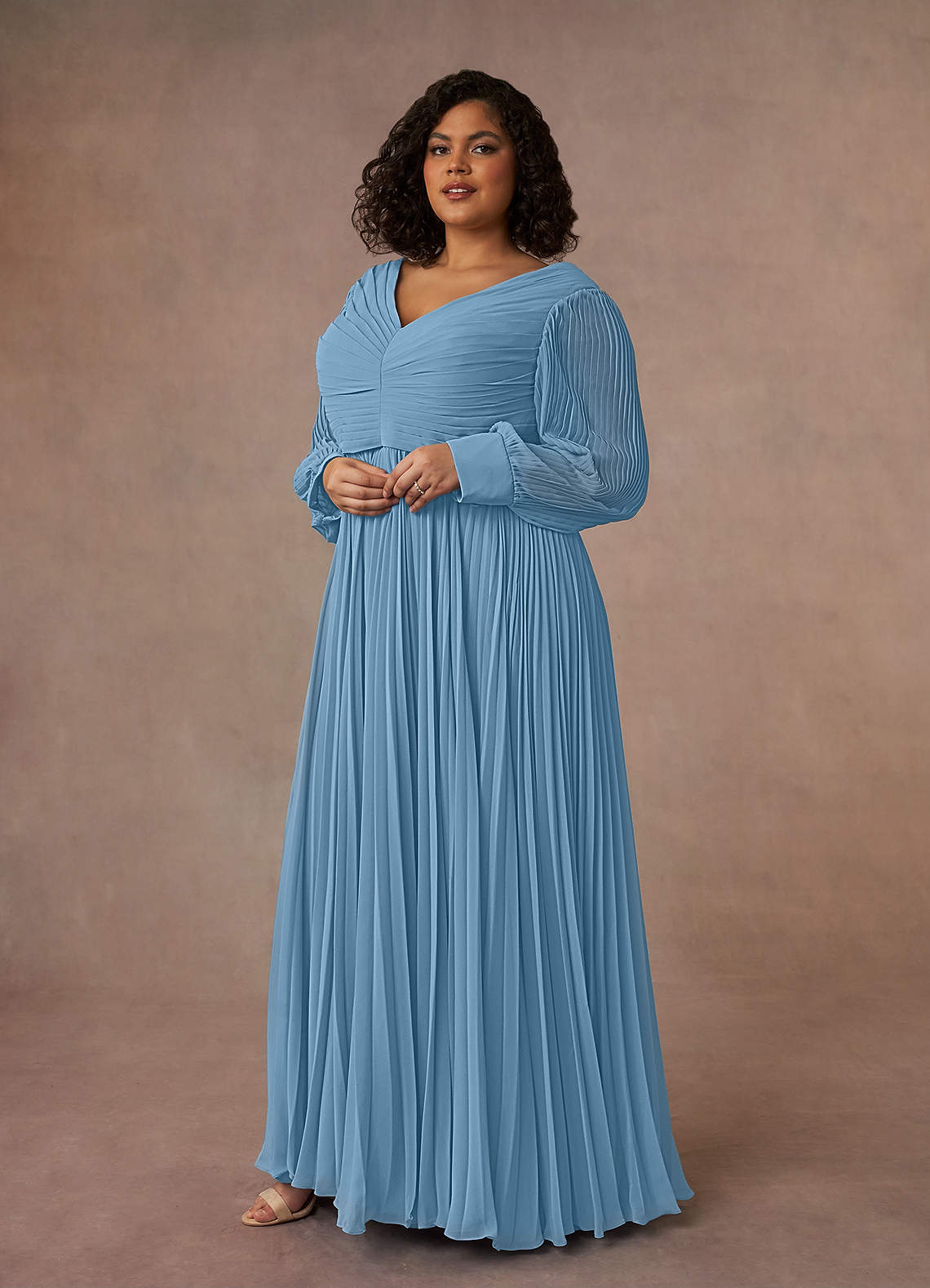 Azazie Zina Mother of the Bride Dresses Steel Blue A-Line Pleated Chiffon Dress image8