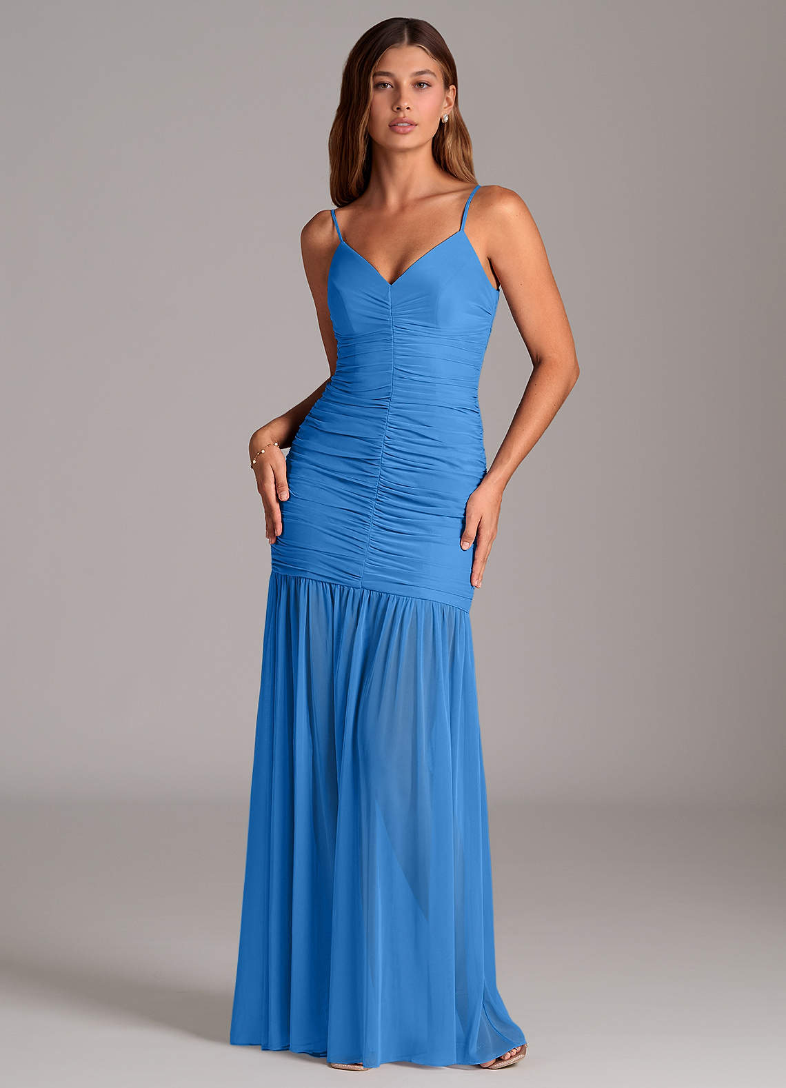 Azazie Aimie Bridesmaid Dresses Blue Jay Mermaid Mesh Dress image1