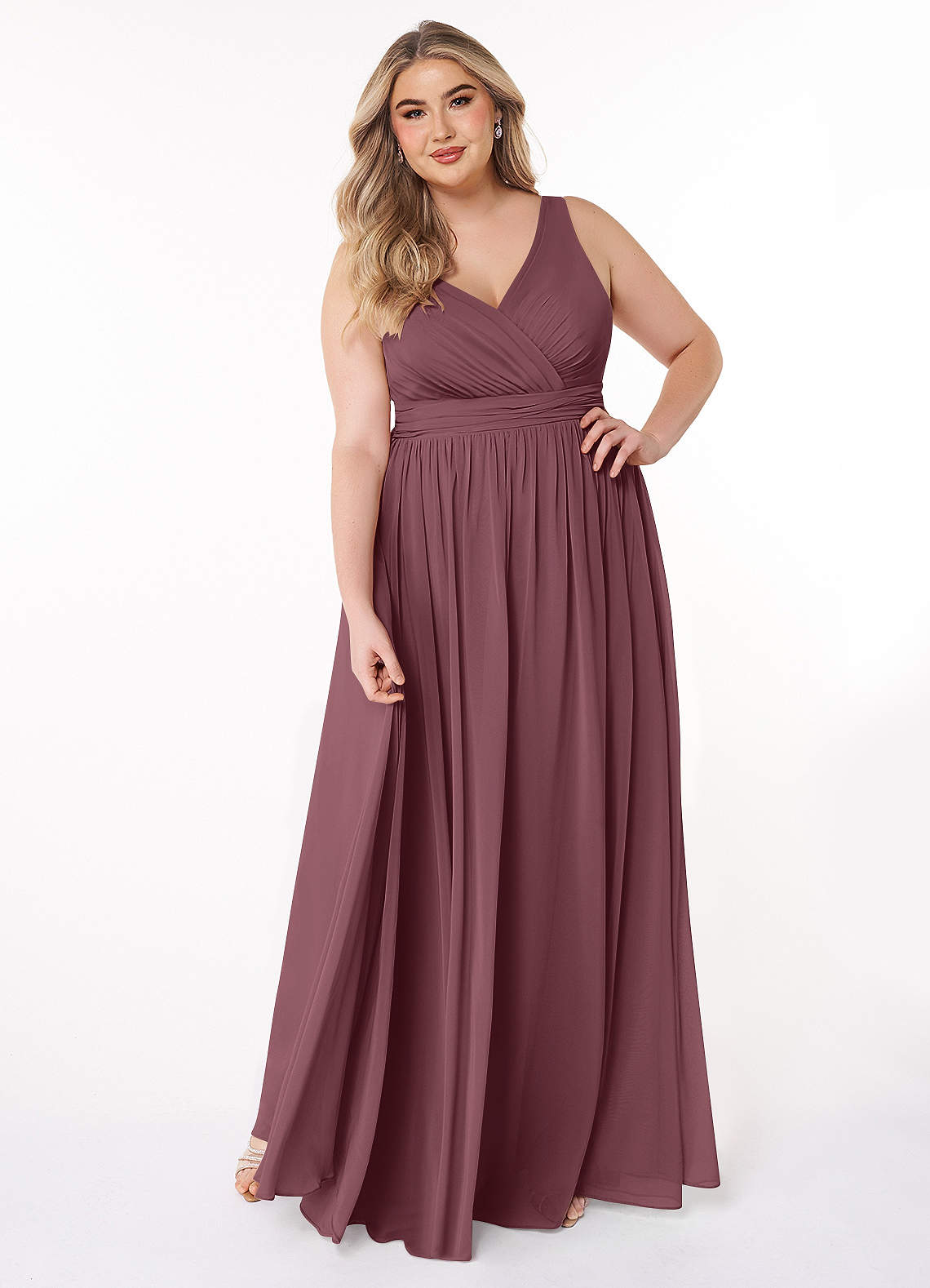 Azazie Kora Brautjungfernkleider A-Linie Plissee Chiffon Kleid Sangria image1