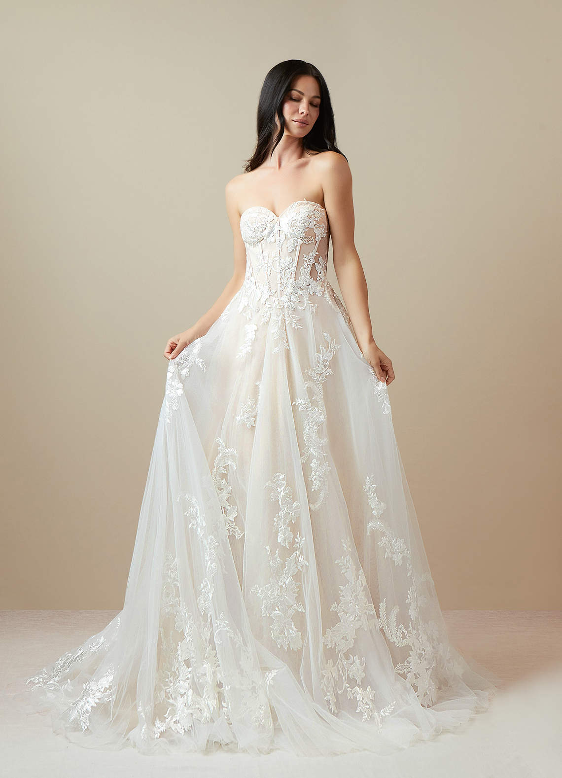 Azazie Aurorie At-home Try On Dresses Diamond White Champagne A-Line Sequins Tulle Dress image2