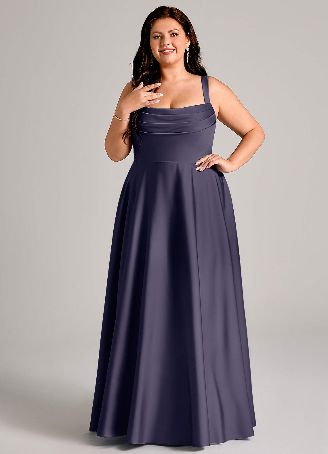 Azazie Shaude Bridesmaid Dresses Stormy A-Line Pleated Stretch Satin Dress image7