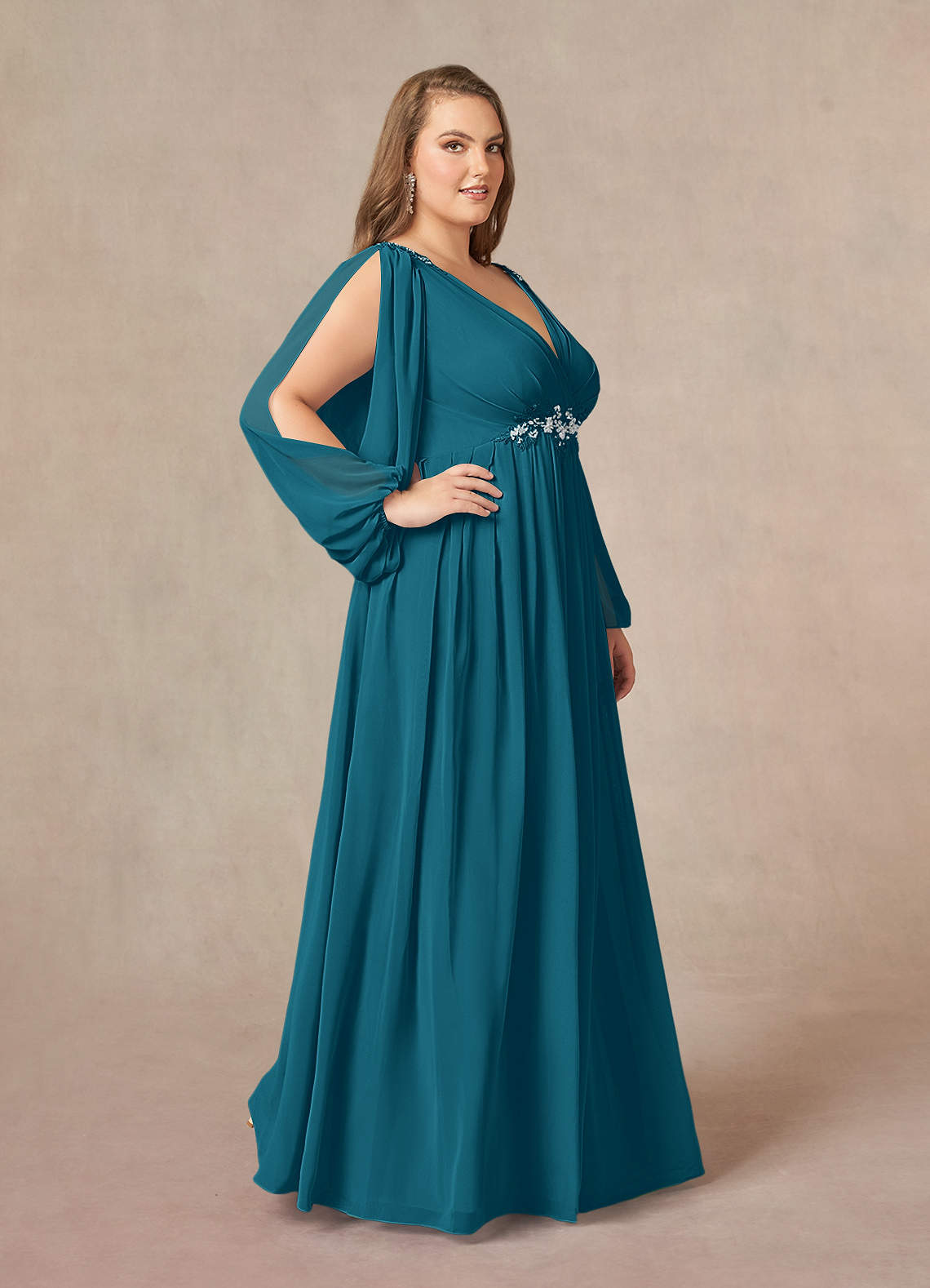 Azazie Gypsy Ink Blue A-Line V-Neck Sequins Chiffon Dress Ready to Ship |  Azazie