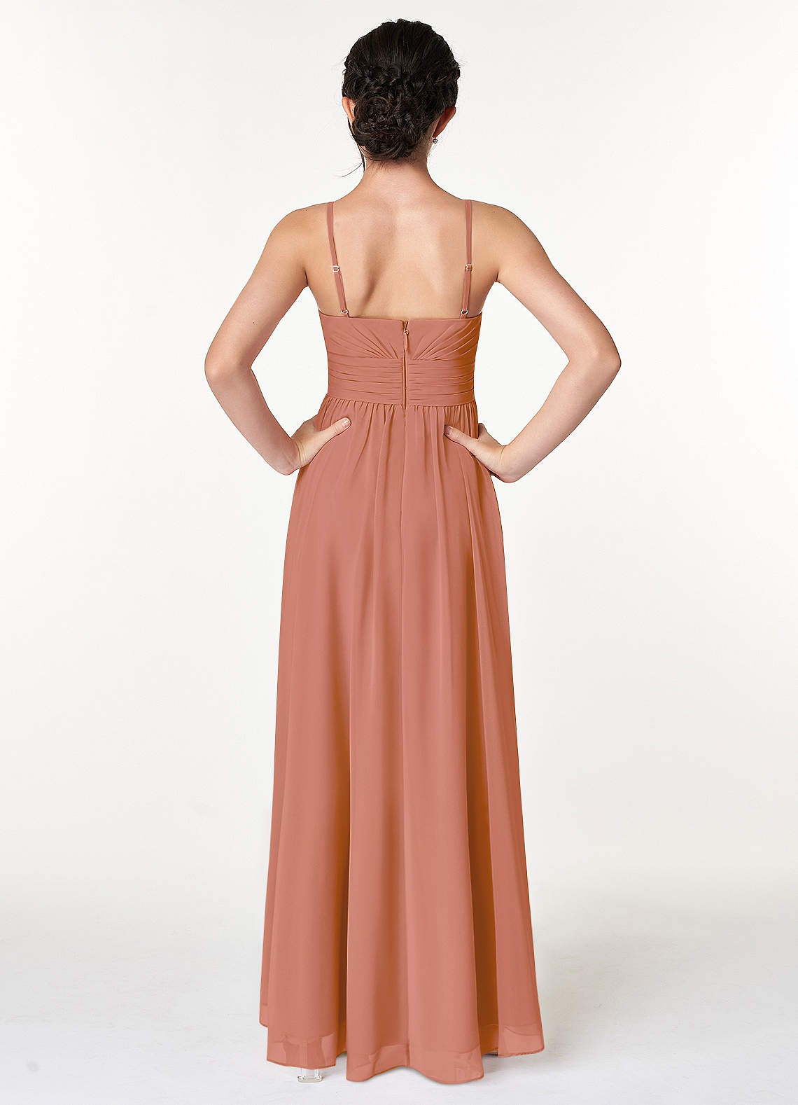 Azazie Catalina Junior MAI TAI A-Line Ruched Chiffon Dress image1