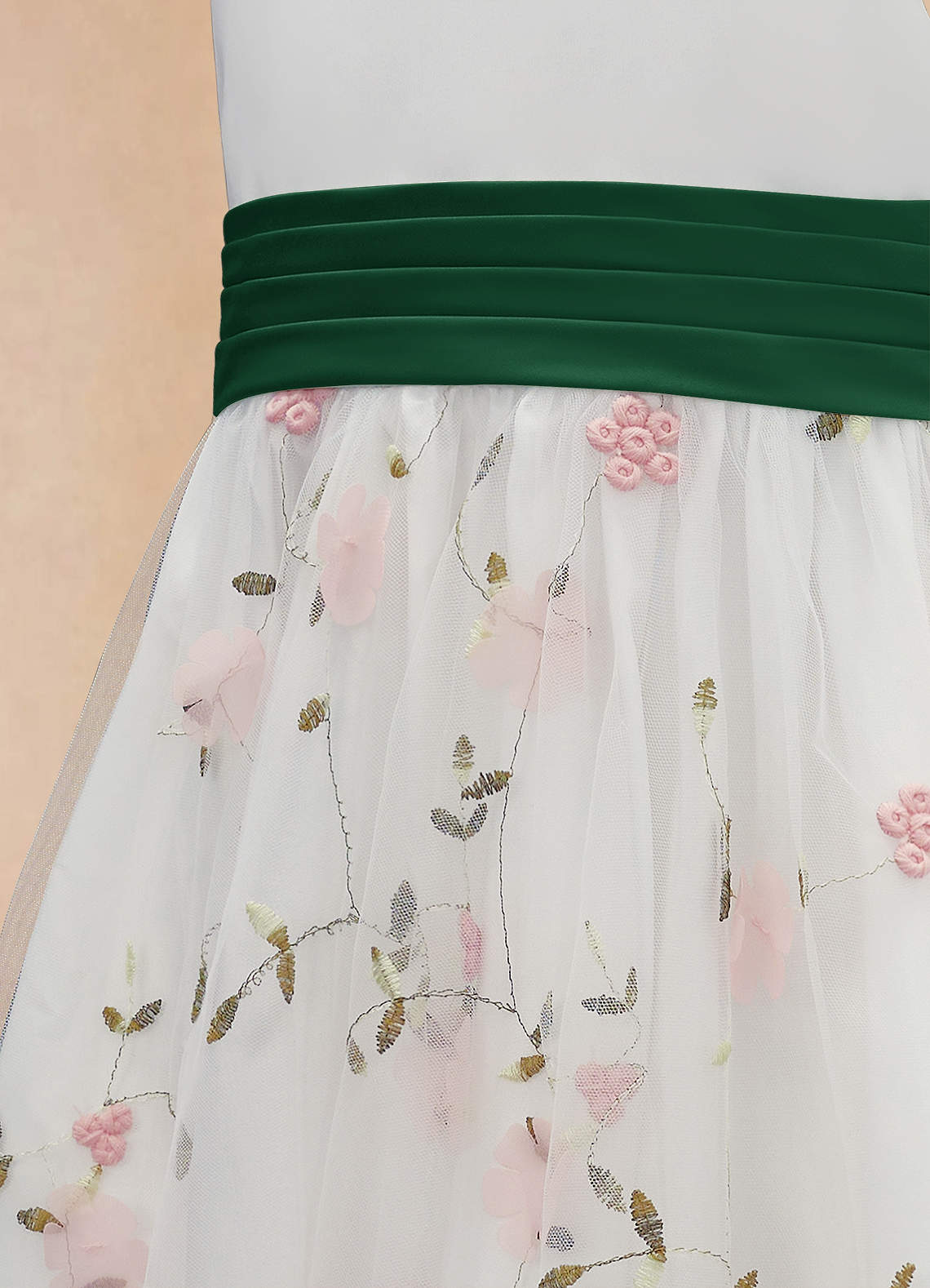 Azazie Pollie Flower Girl Dresses Blushing Pink Dark Green A-Line Bow Tulle Dress image13
