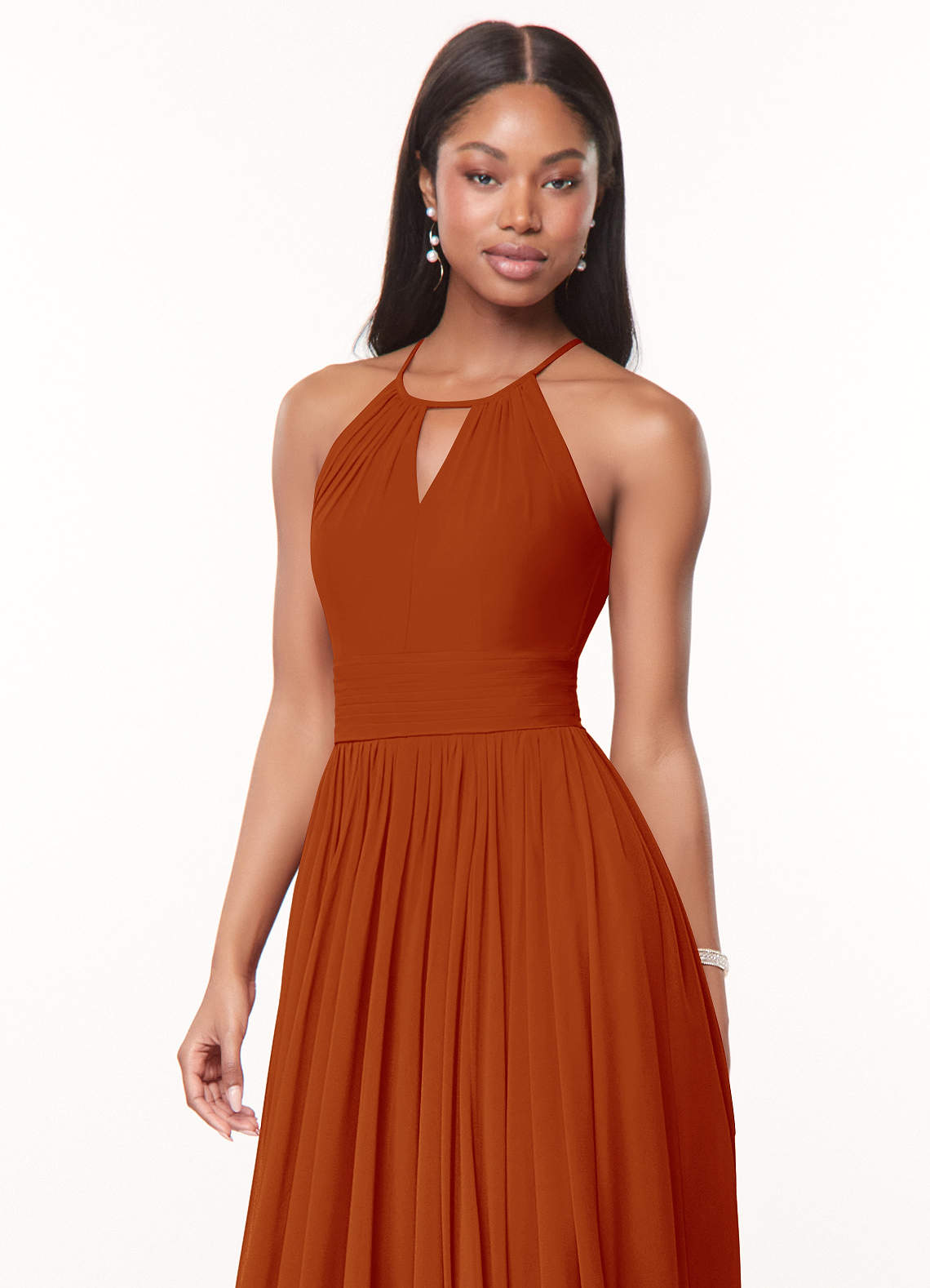 Azazie Cherish Robes de demoiselle d'honneur Robe Trapèze en Mousseline de soie Plissée Paprika image1