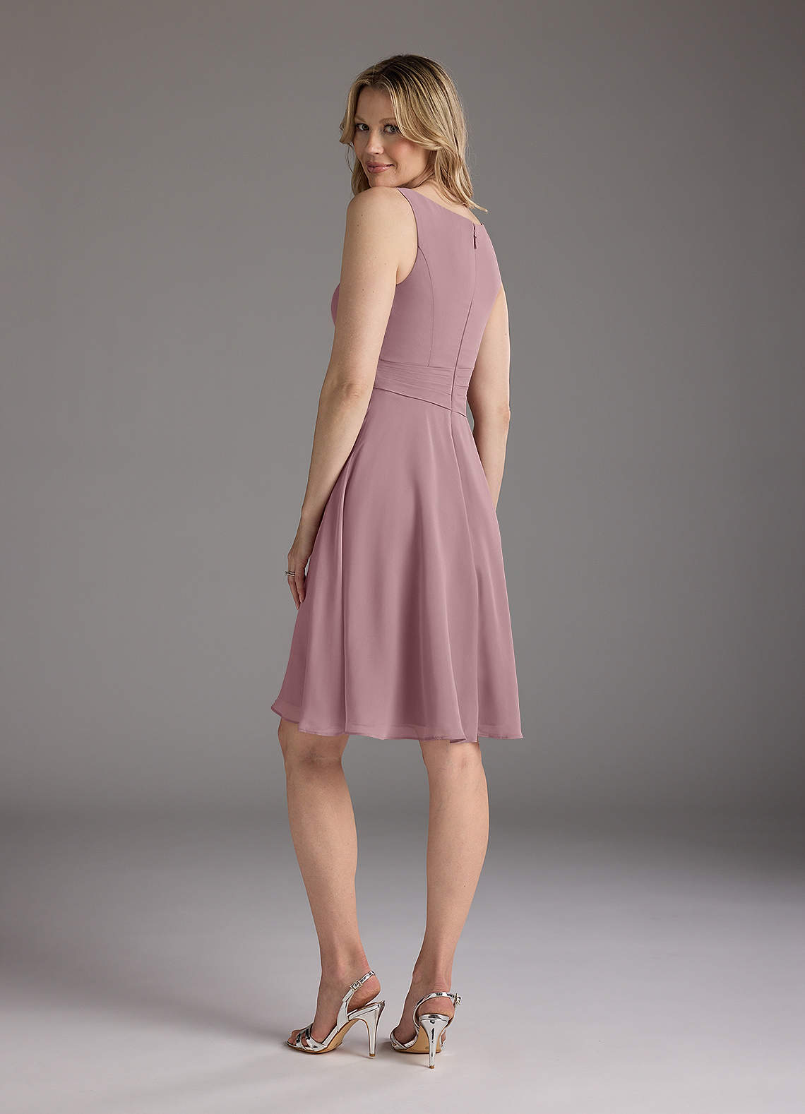 Azazie Shirley Mother of the Bride Dresses Dusty Rose A-Line Scoop Pleated Chiffon Dress image6