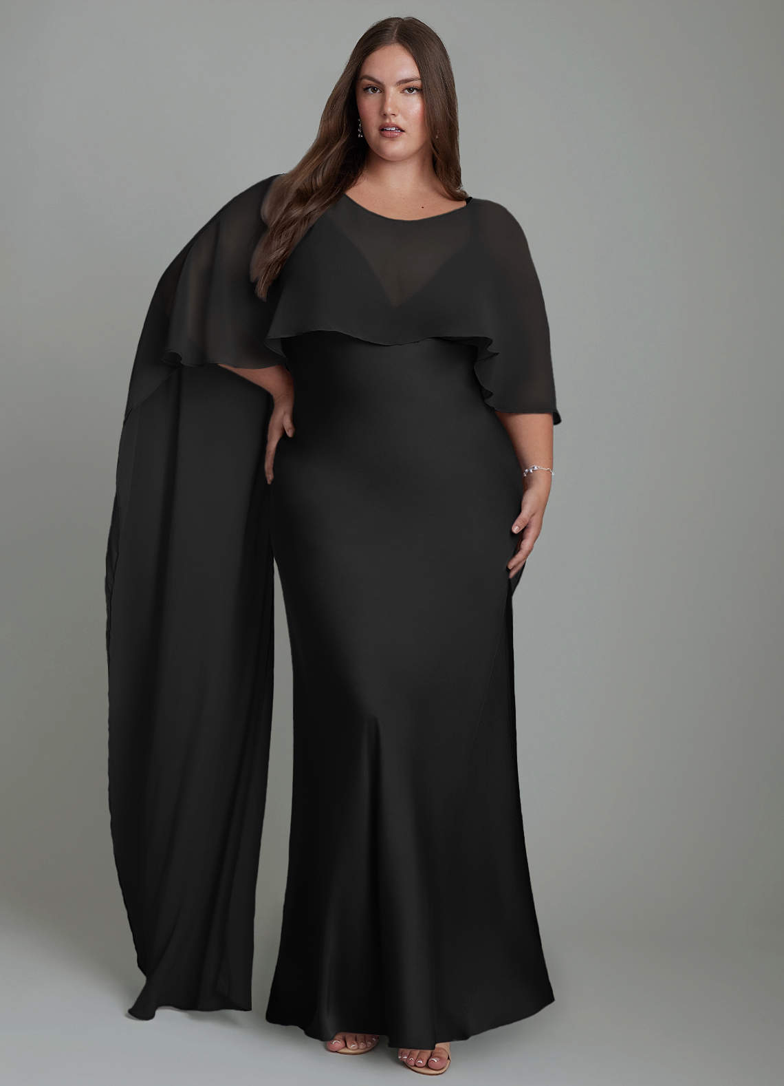 Azazie Stefania Bridesmaid Dresses Black A-Line Stretch Satin Dress image8