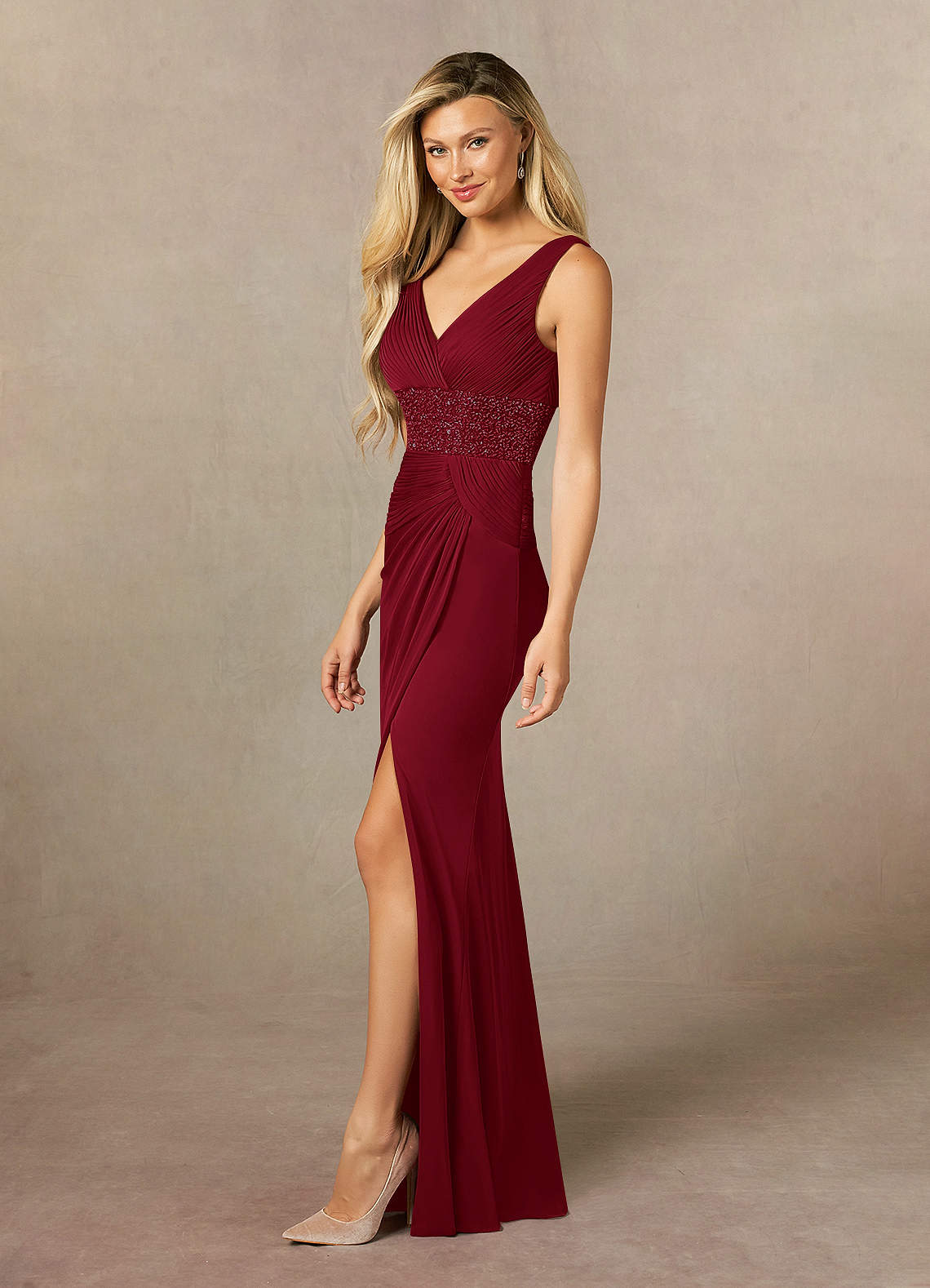 Azazie Winona Burgundy Mermaid Sequins Mesh Dress | Azazie