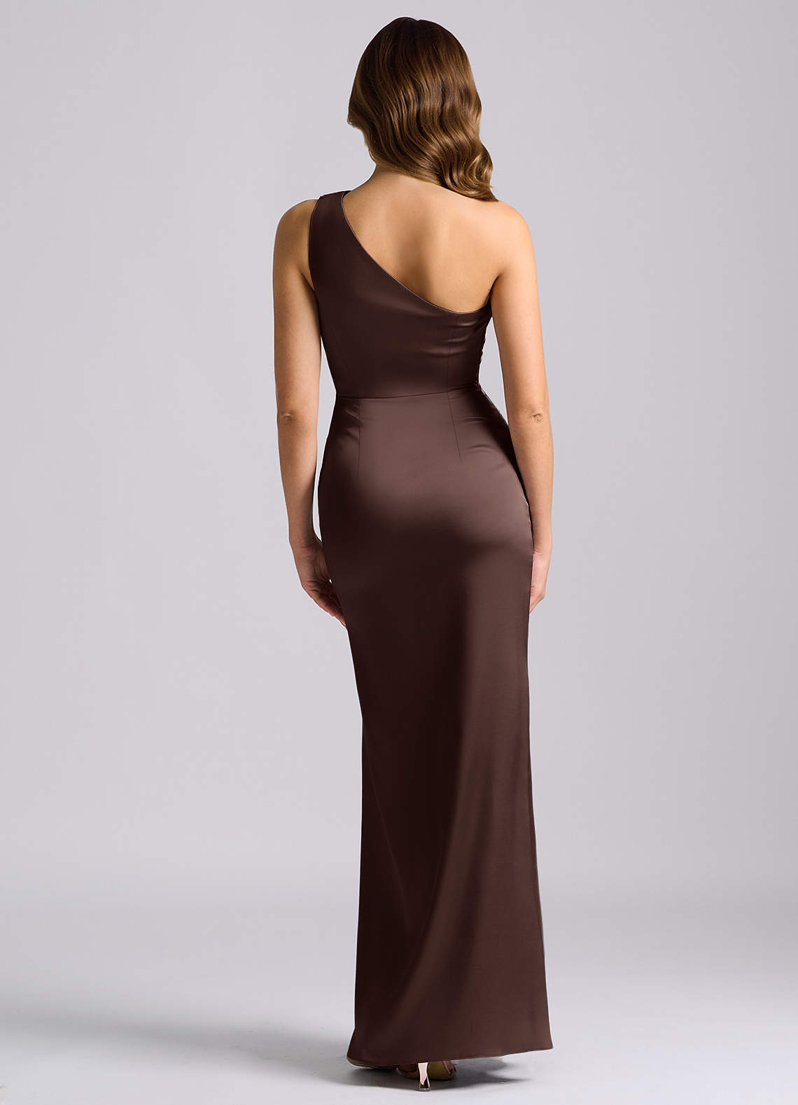 Azazie Akilah Kjoler til hjemmeprøvning Havfrue En skulder Stræk satin Gulv-længde Kjole image1