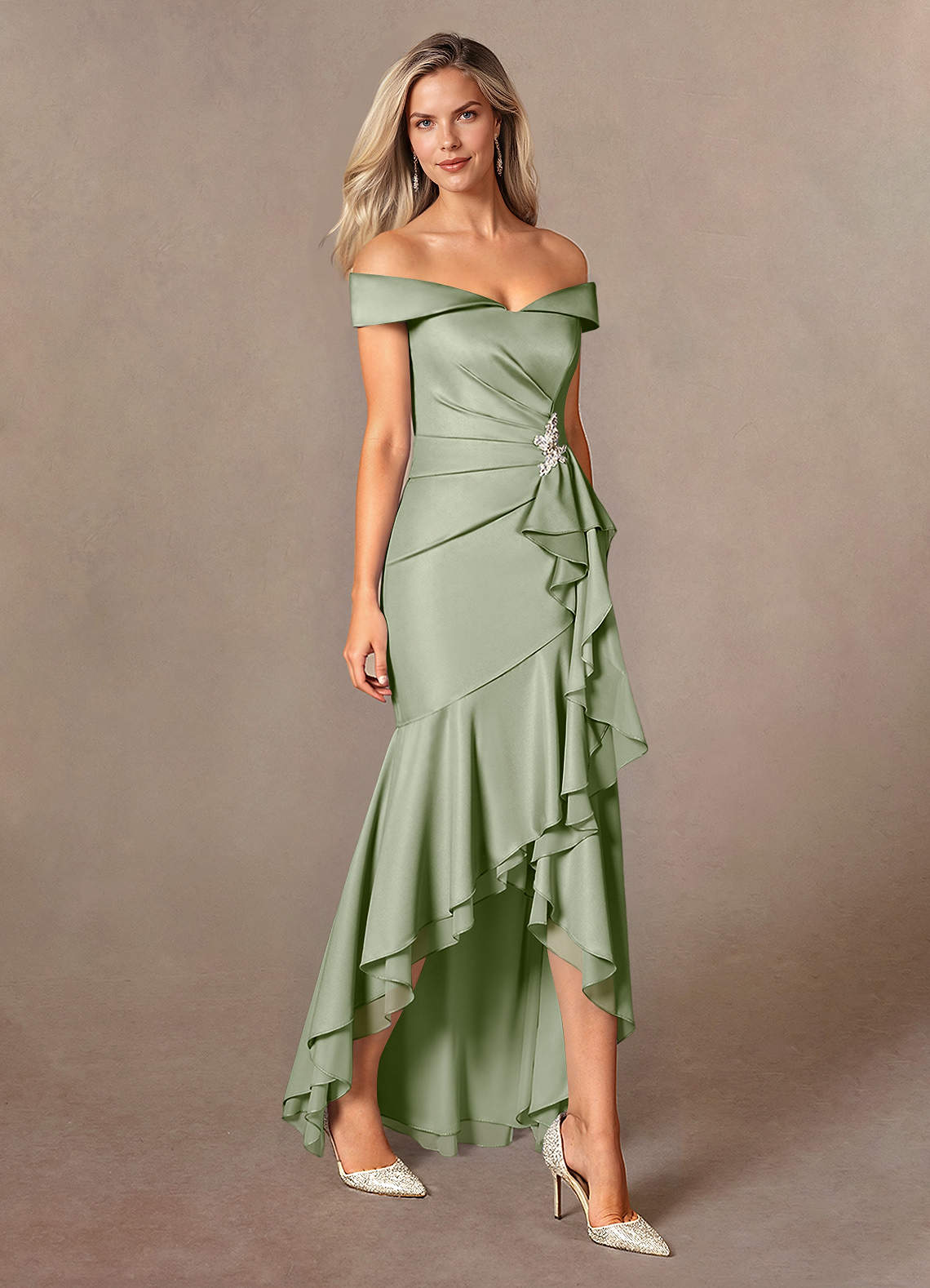 bridesmaid dresses billings mt Azazie Dusty Sage Mermaid Off the Shoulder Stretch Satin Dress Polyester 97% Elastan 3% IWD-FLATS-LOAFERS Superior Aqua Blue Beach Color:Zebra