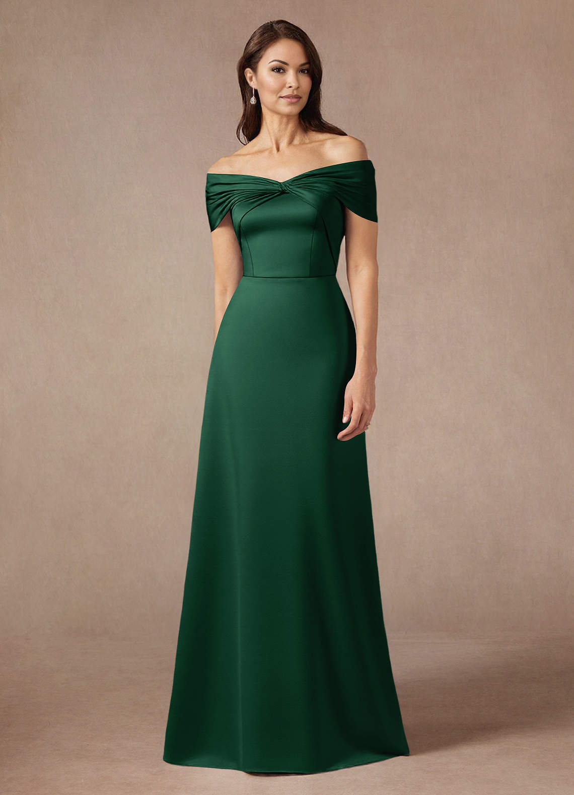 Azazie Amelia Mother of the Bride Dresses Dark Green A-Line Off the Shoulder Stretch Satin Dress image1