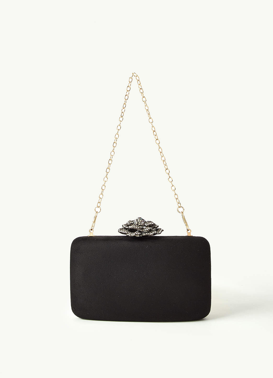 front Suede Crystal Rose Clutch Bag