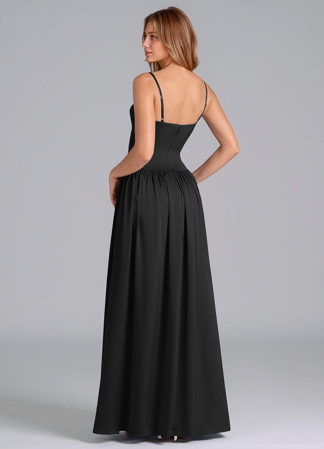 Azazie Kirby Ready to Ship Black Stretch Satin Bridesmaid Dresses