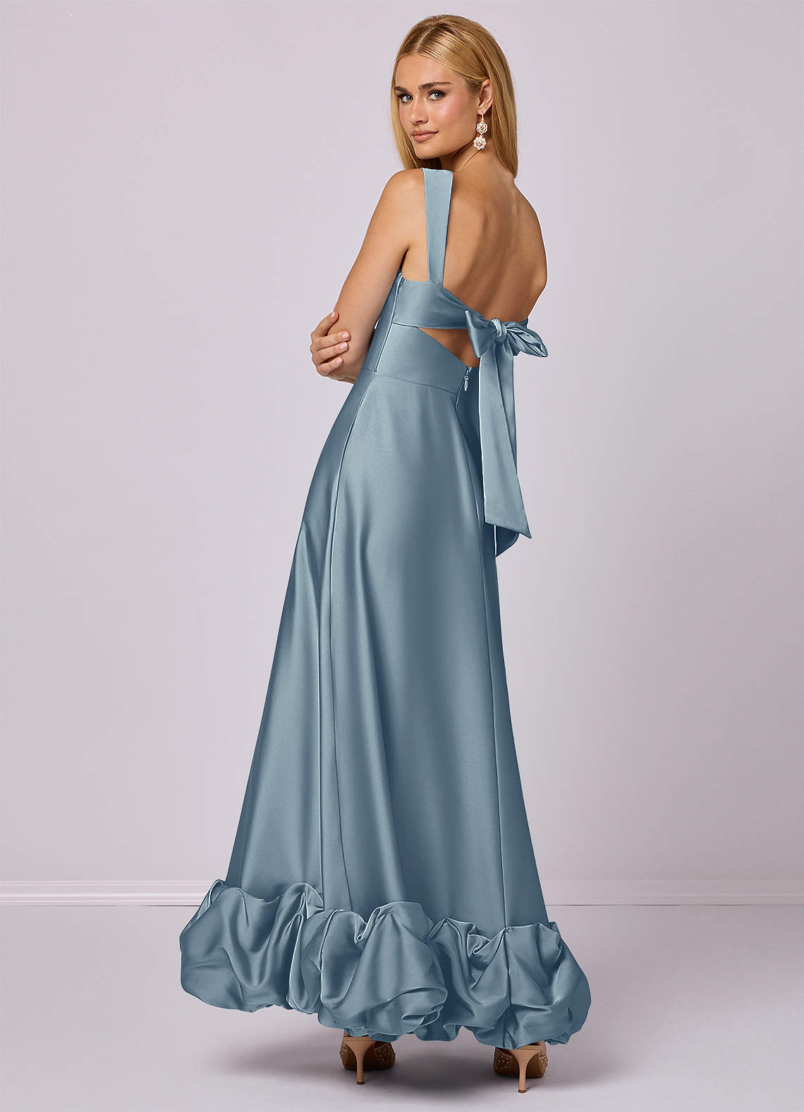 Barbie ♥ Azazie Bridesmaid Dresses A-Line Stretch Satin Ankle-Length Dress with Pockets image3