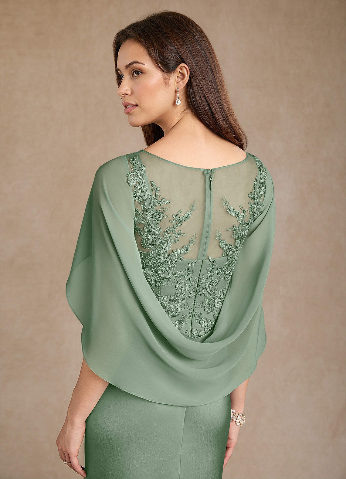 Azazie Hera Mother of the Bride Dresses Matcha A-Line Lace Stretch Satin Dress image5