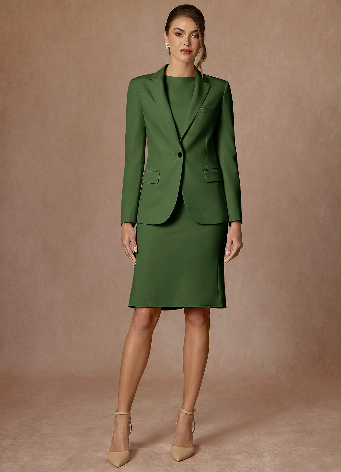 front Kennedy Olive Structured Stretch Dress