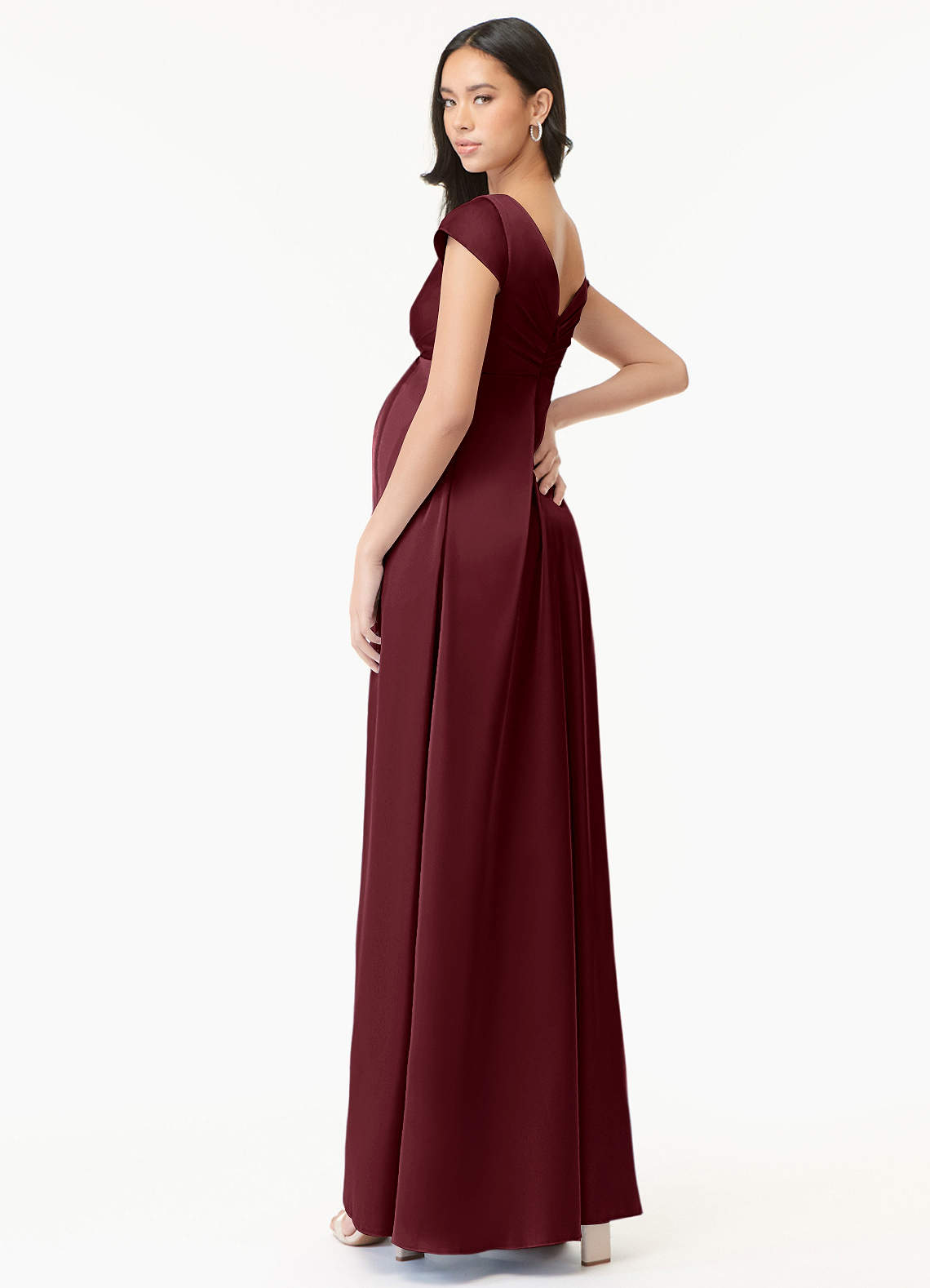 Azazie Allessia vestidos de dama de honor de maternidad Vestido de Corte En A Plisado Hasta el suelo Satén Elástico image3