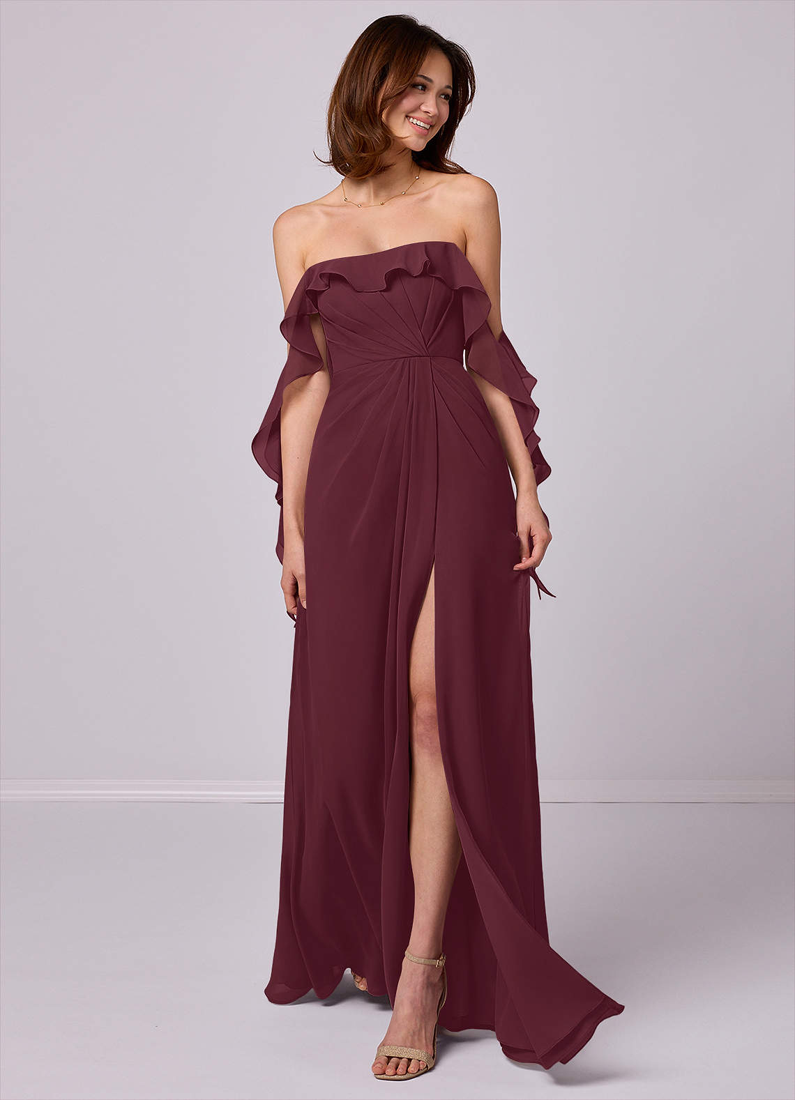 Barbie ♥ Azazie Bridesmaid Dresses Cabernet A-Line Off the Shoulder Chiffon Convertible Dress image1