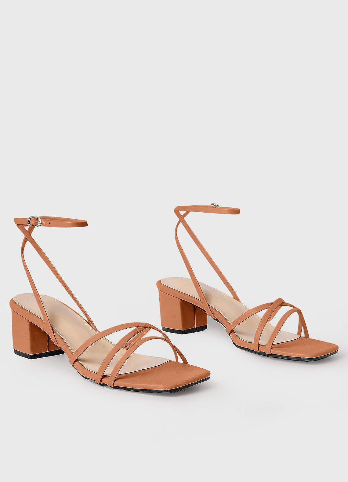 front Cross Strips Block Heel Sandals