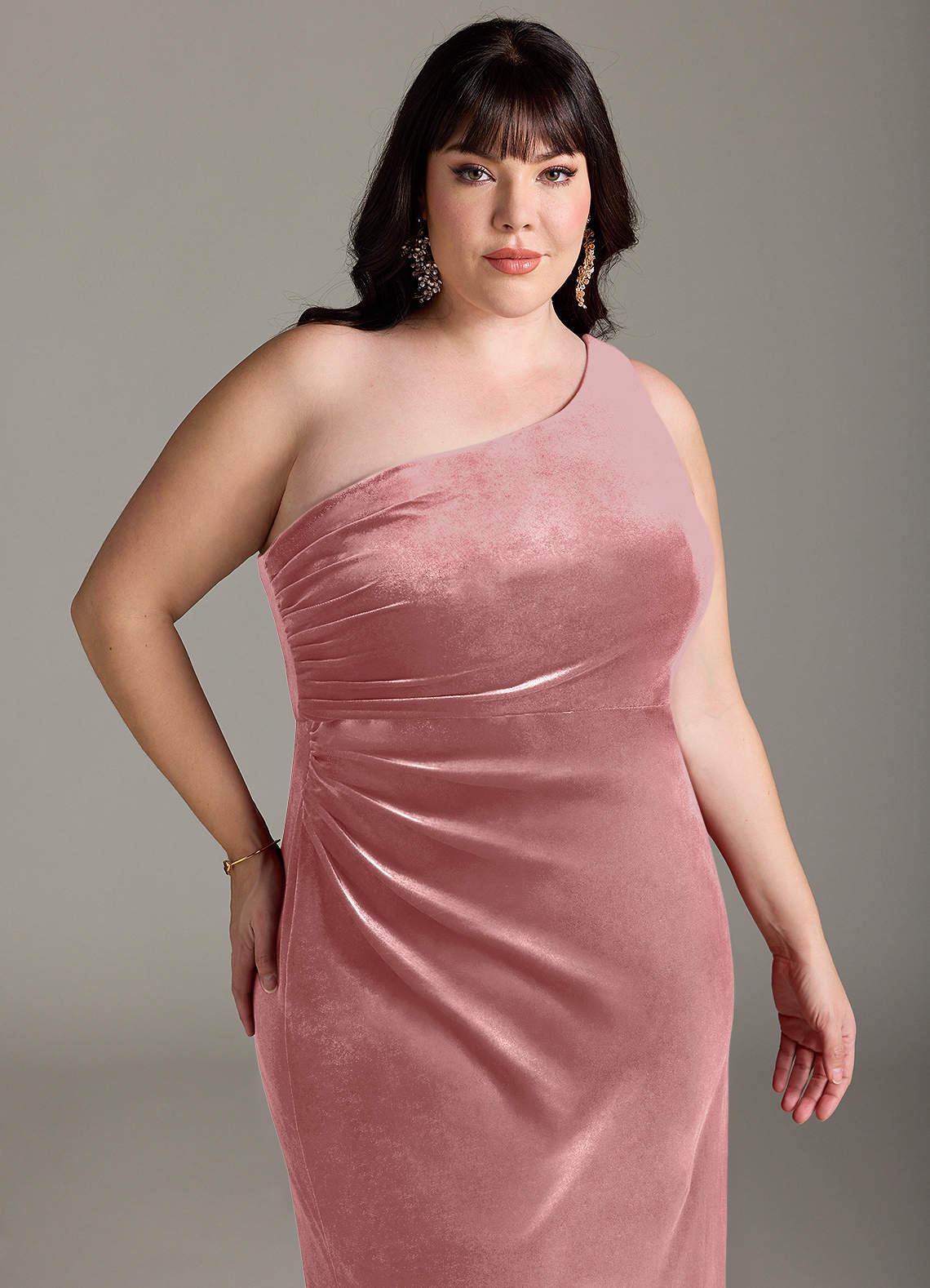 open lace back dress V-Neck Velvet Mother of The Bride Gown with Ruffles in Plus Size main image 0