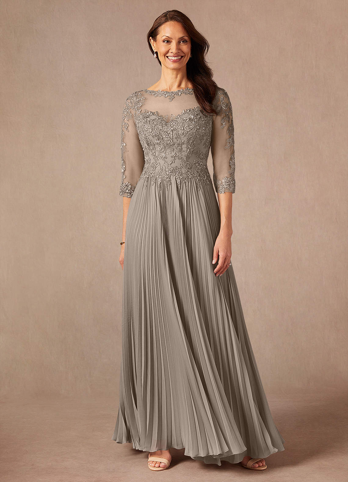 Azazie Corinne Mother of the Bride Dresses Taupe A-Line Sequins Chiffon Dress image1