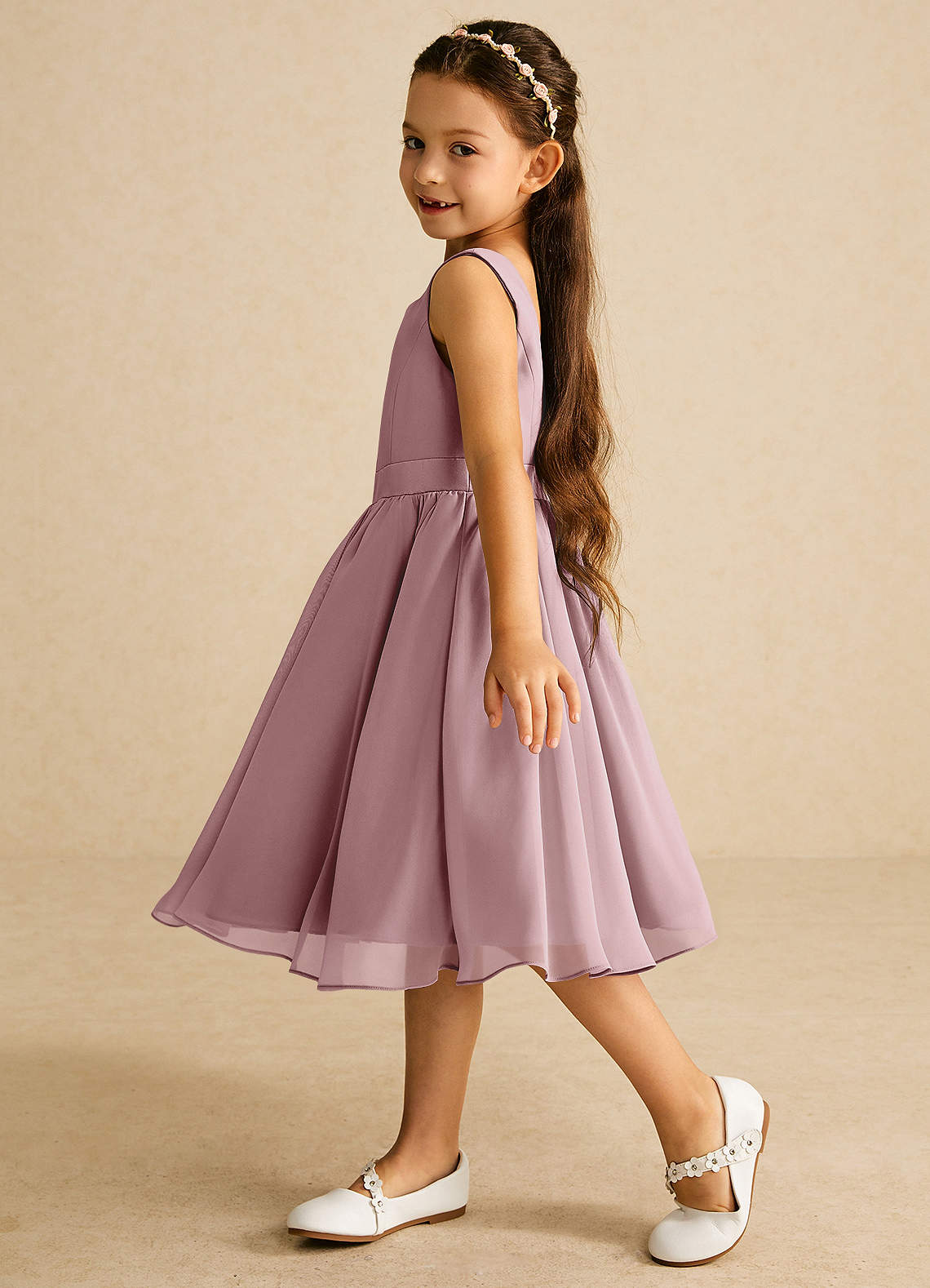 Azazie Ari Flower Girl Dresses Dusty Rose A-Line Sleeveless Chiffon Dress image3