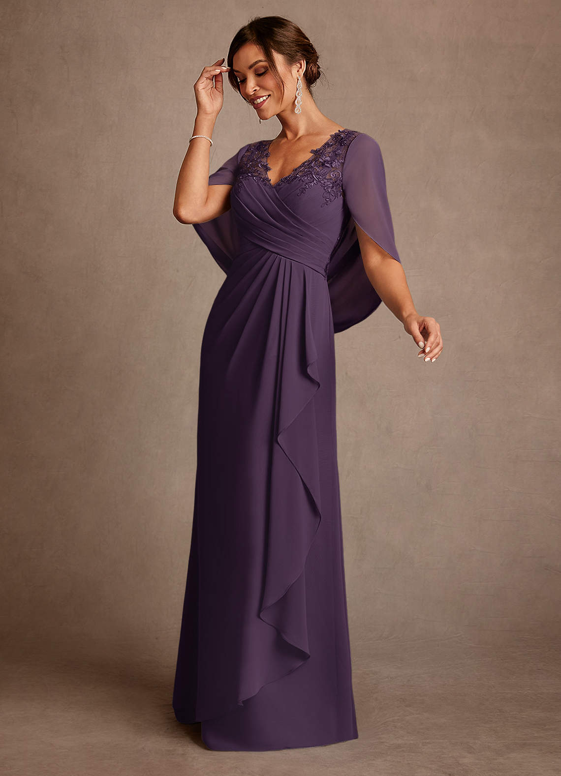 Azazie Santa Clara Mother of the Bride Dresses Plum A-Line Lace Dress image3