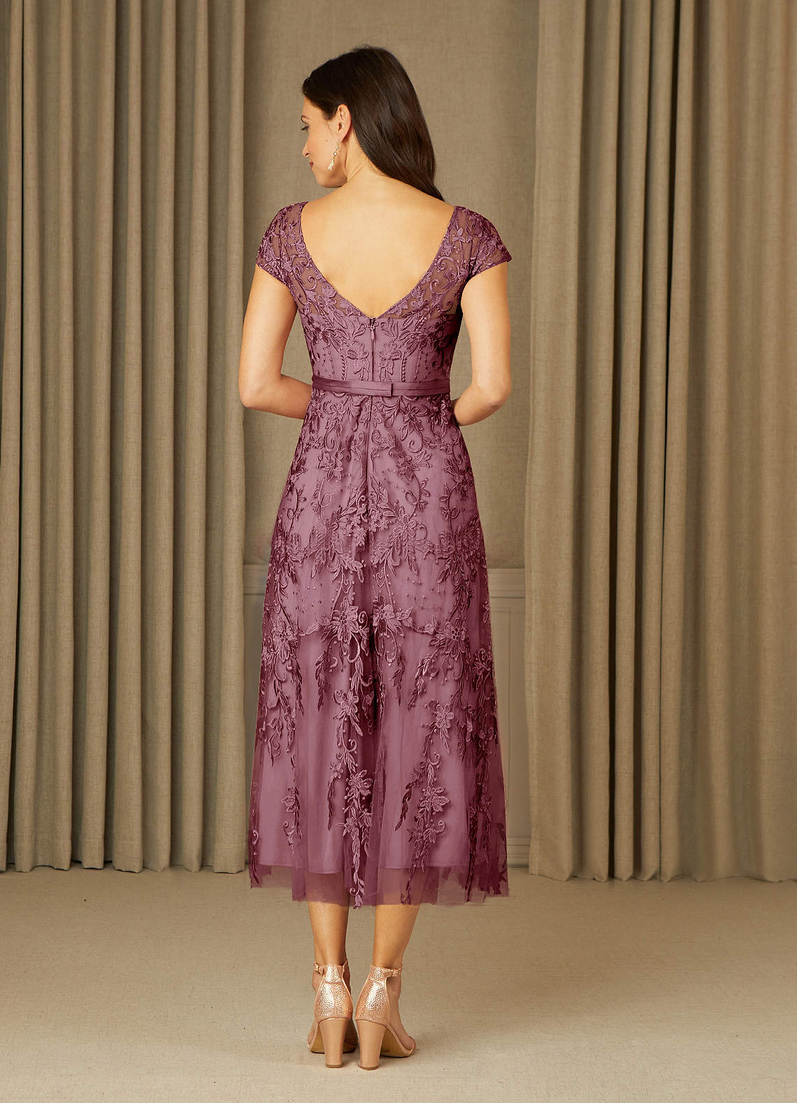 Azazie Sanna Mother of the Bride Dresses Vintage Mauve A-Line Scoop Lace Tulle Dress image1
