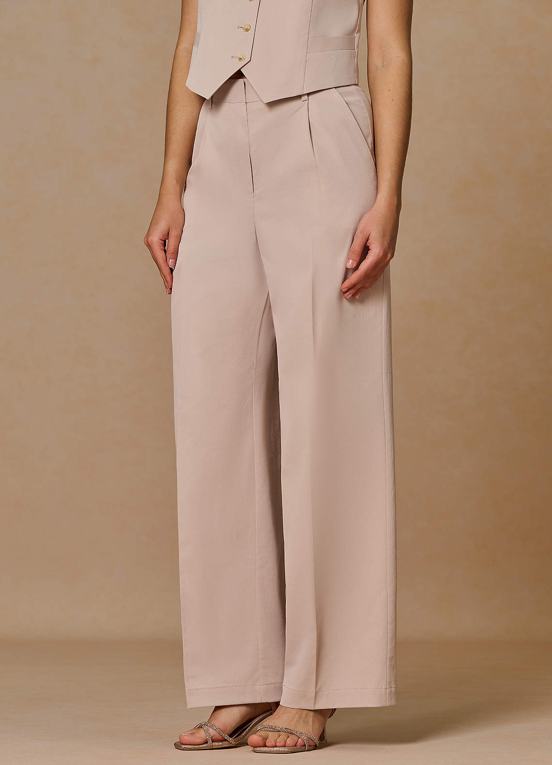 front Margaret Tan Cotton Linen Blend Pants