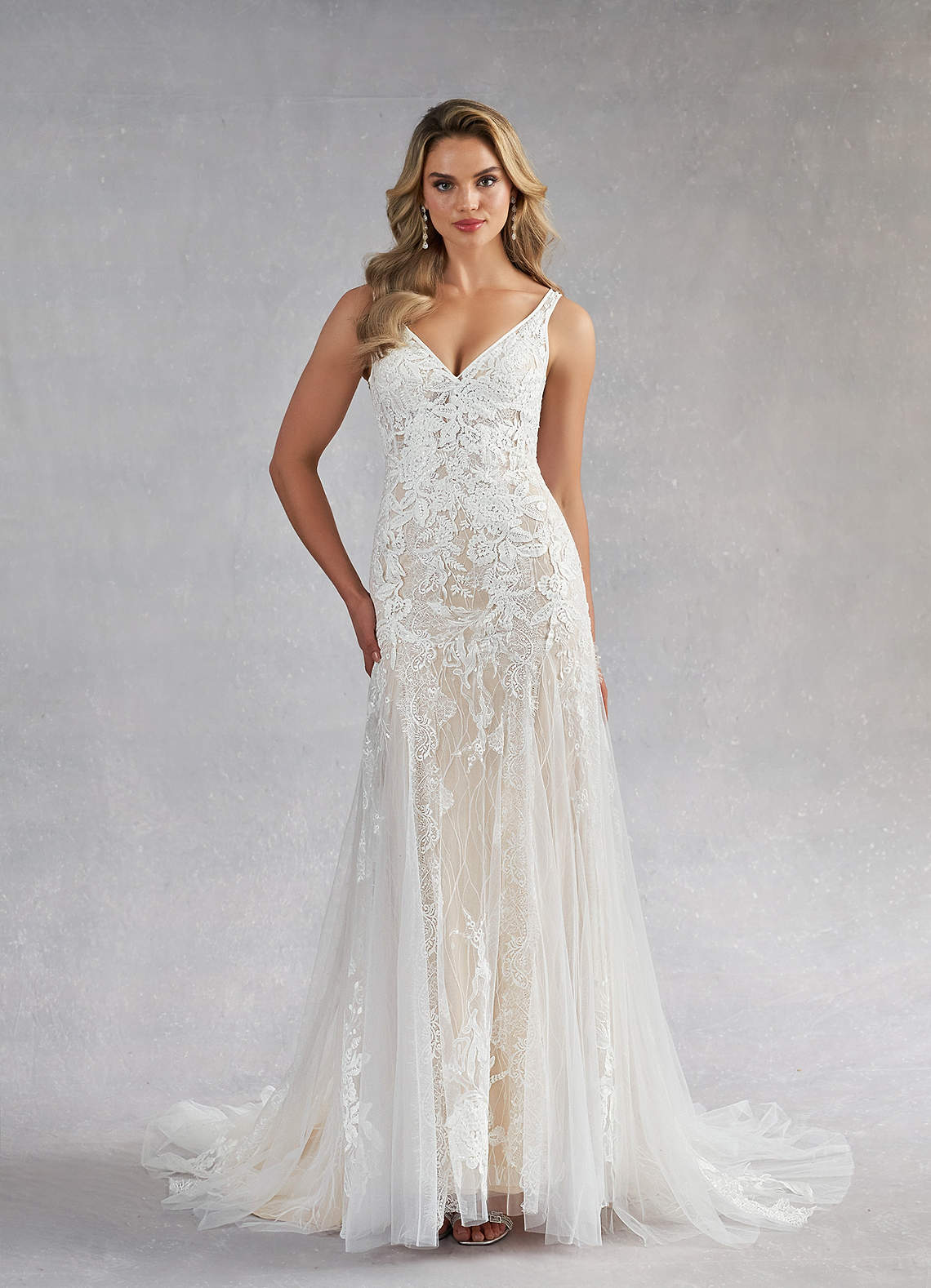 Azazie Konstantin Abiti da Sposa Abito Sirena in Tulle Lustrini Bianco Diamante Champagne image1