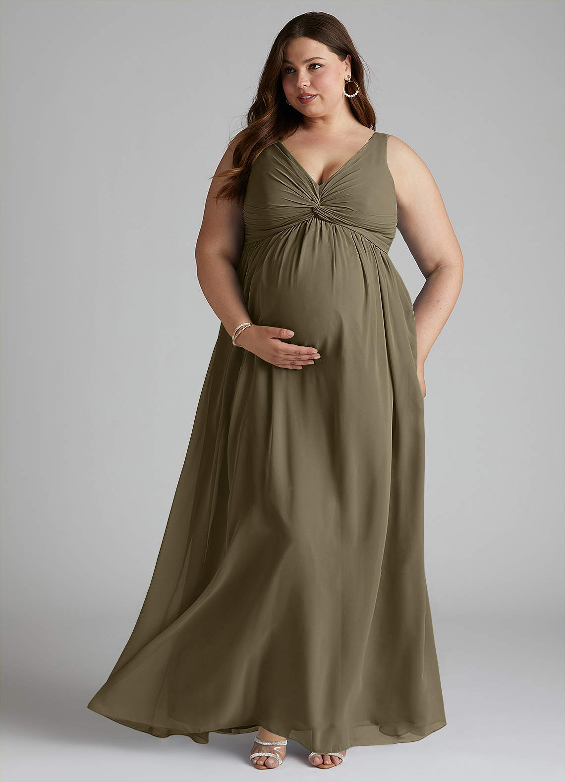 gathered bridesmaid dresses B233059 Graceful Poly Chiffon Dress with Ruched Bodice and Softy Gathered  A-line Skirt