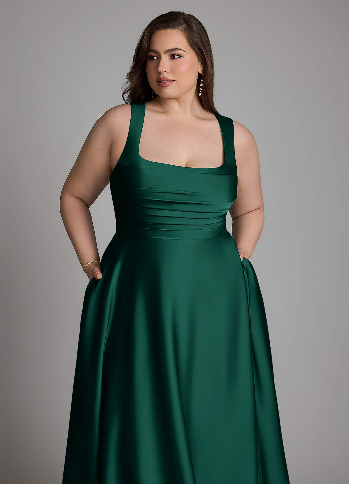 Azazie Azaria Bridesmaid Dresses Emerald A-Line Corset Stretch Satin Dress image11