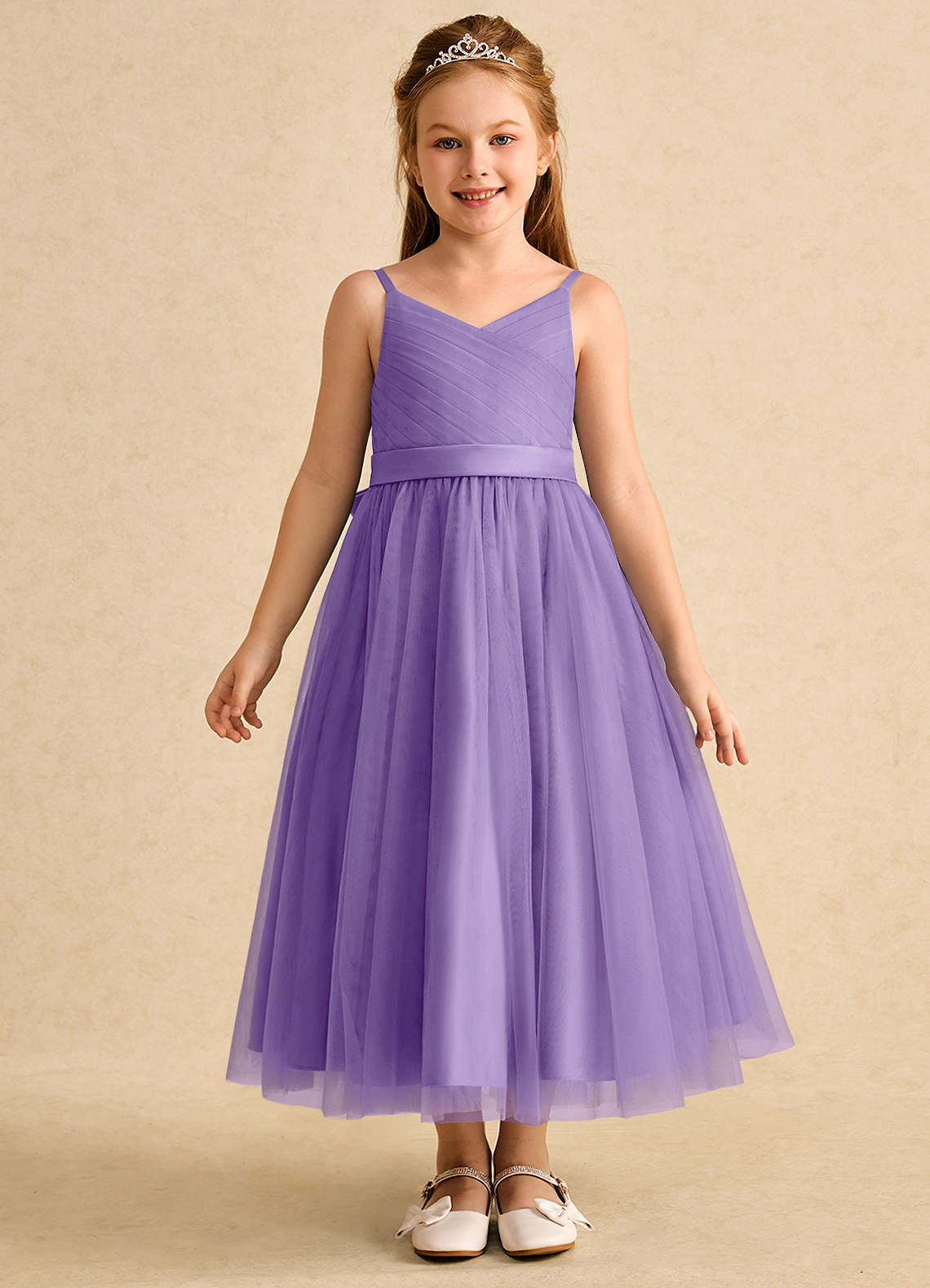 Azazie Patootie vestidos de niña de las flores Vestido de Tahití de Tul de Corte En A con Tirante Espagueti image1