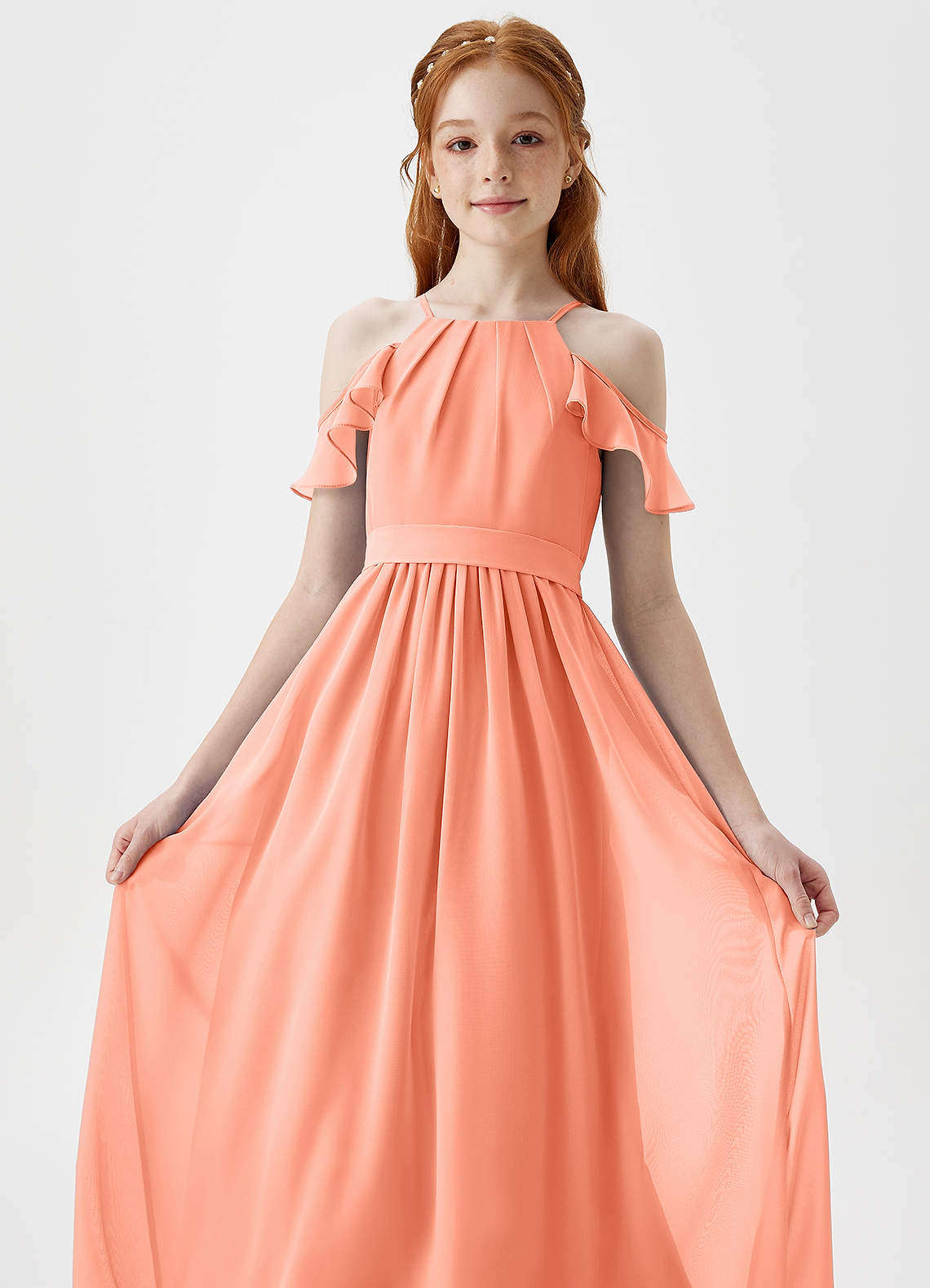Azazie Chaya Junior Sunset A-Line Off the Shoulder Chiffon Dress image1