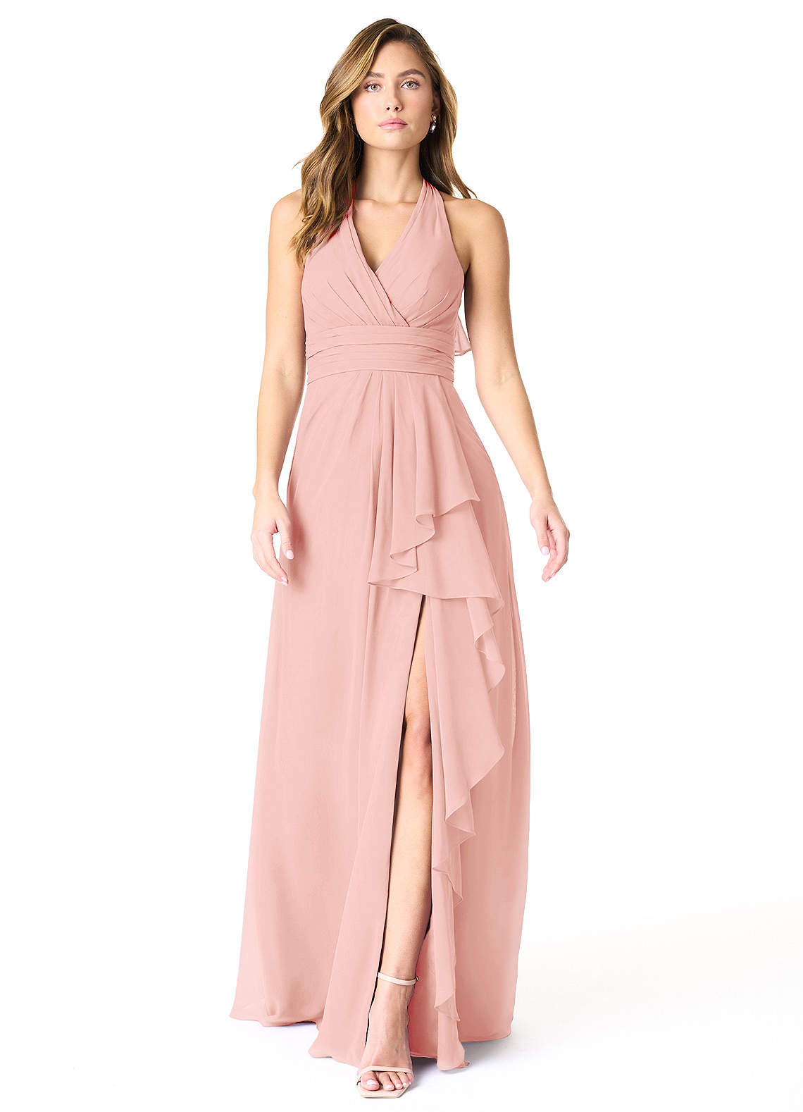 Azazie Aviv Bridesmaid Dresses Rosette A-Line Pleated Chiffon Dress image1