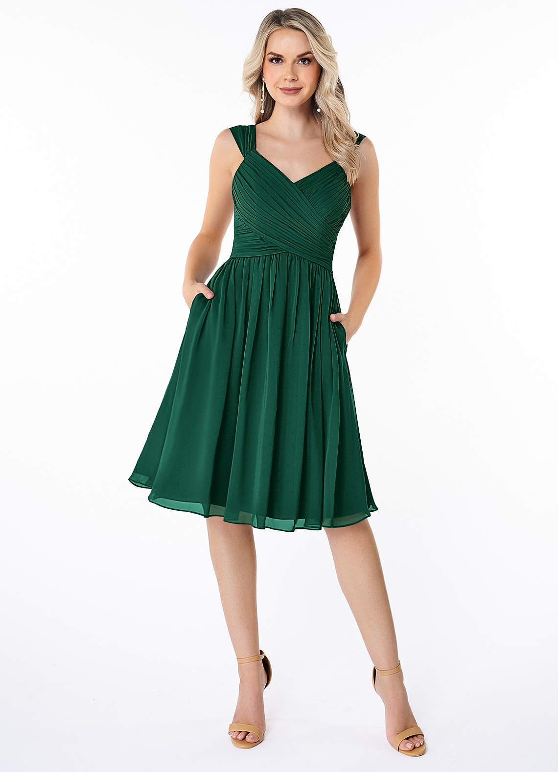 Azazie Angie Bridesmaid Dresses Emerald A-Line Corset Chiffon Dress image1