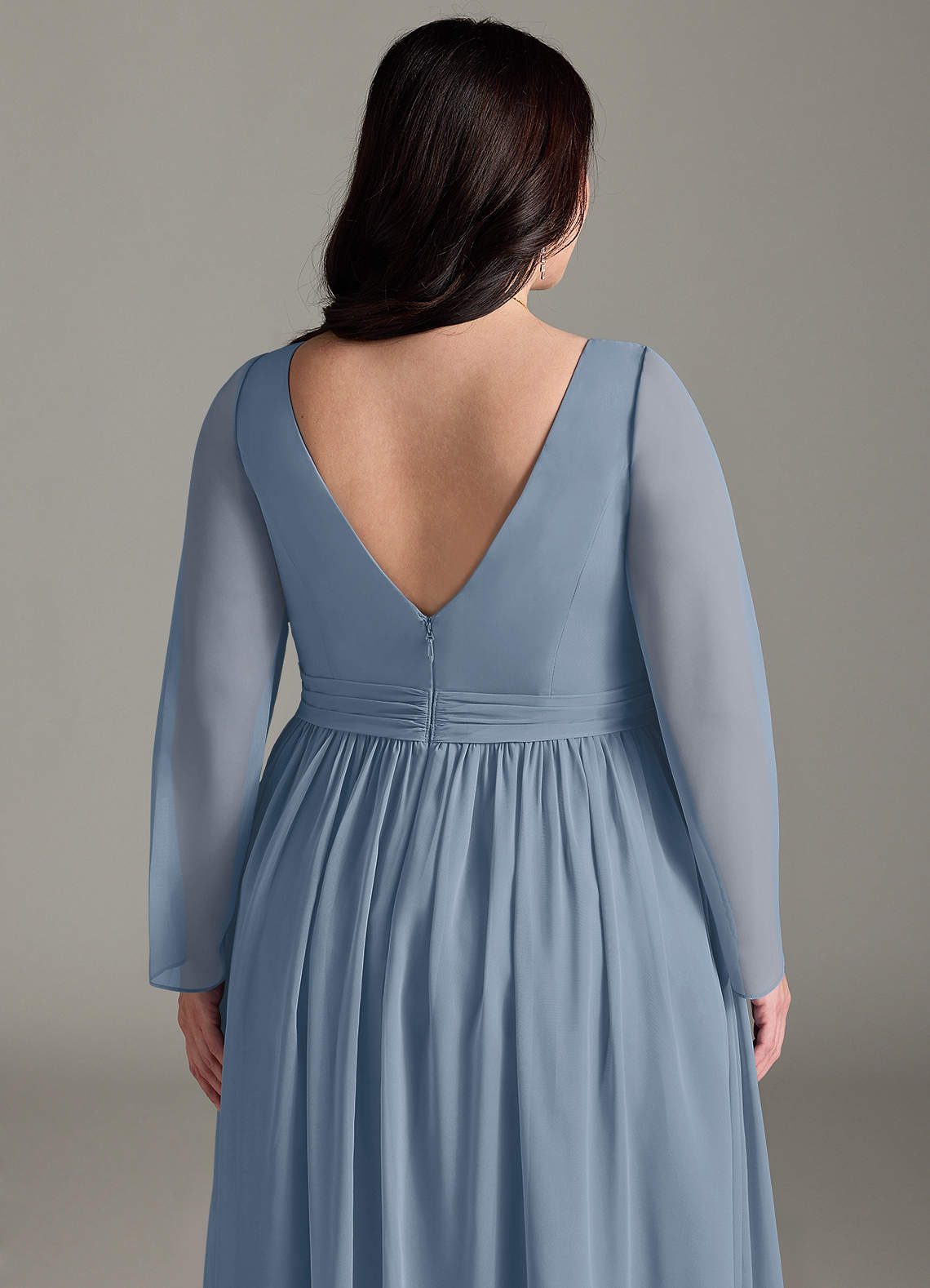 Azazie Teton Maternity Bridesmaid Dresses A-Line Long Sleeve Chiffon Floor-Length Dress image12