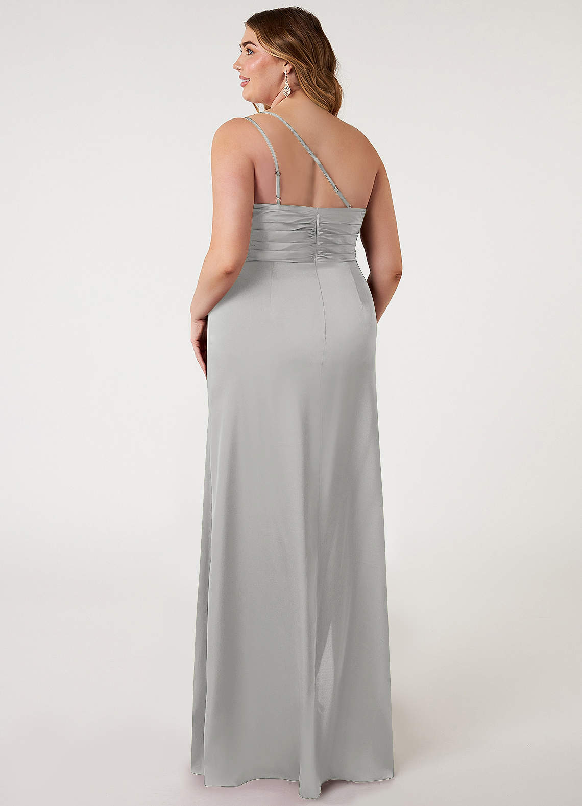 Azazie Eren Bridesmaid Dresses Silver Mermaid One Shoulder Stretch Satin Dress image6