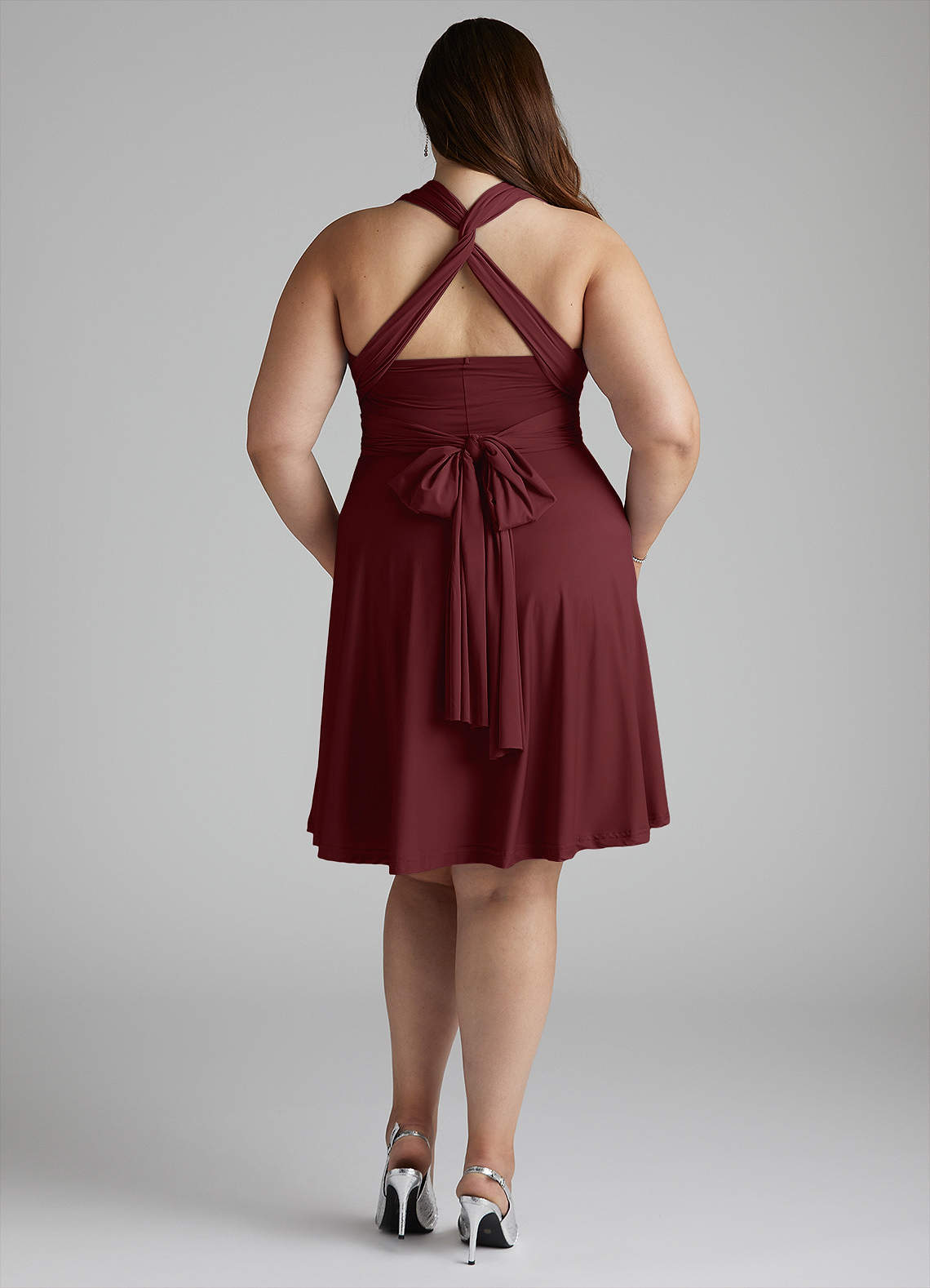 Wine Azazie Infinity Jersey Knee Length Wrap A-Line Dress Bridesmaid ...