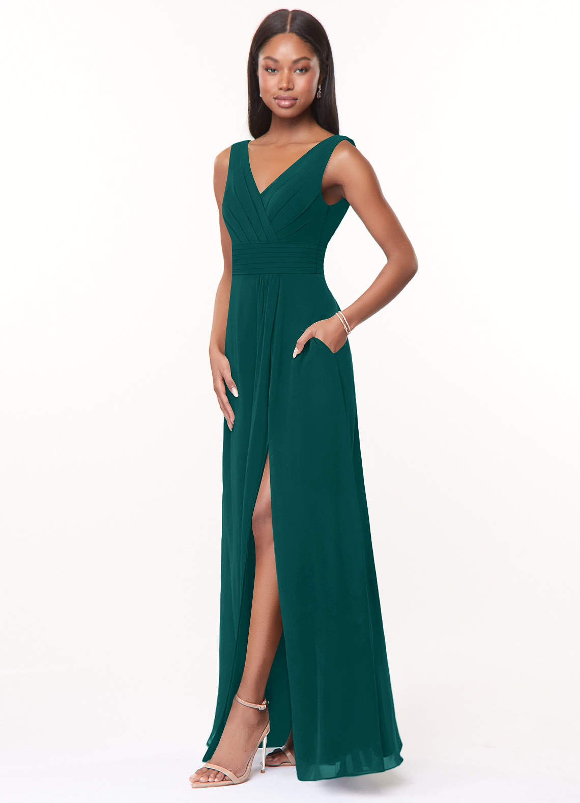 bridesmaid pleated chiffon maxi dress Ever-Pretty Chiffon Pleated V-Neck Maxi Bridesmaid Dress In Sage with Flutter Sleeve