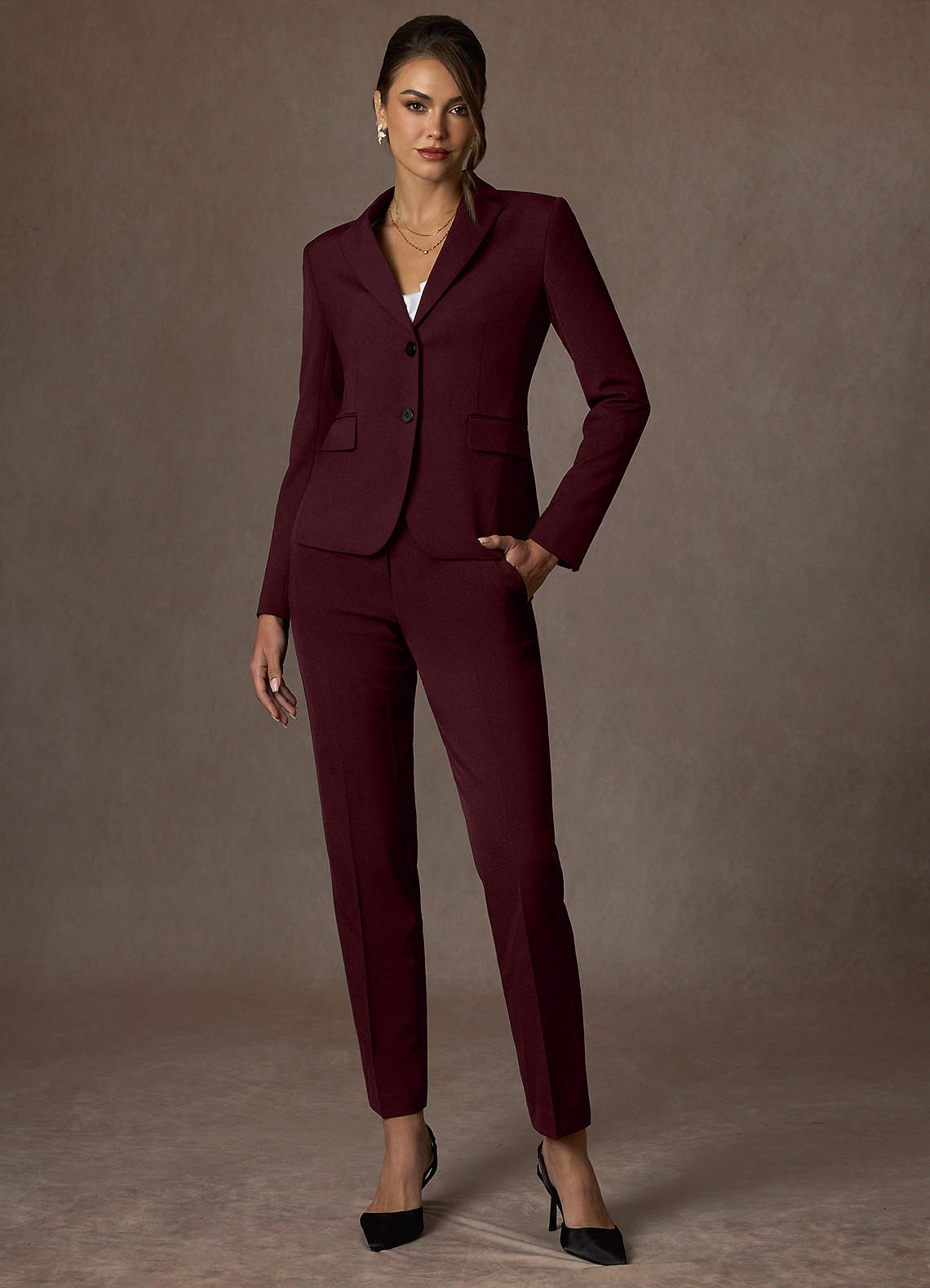 front Whitney Cabernet Structured Stretch Blazer