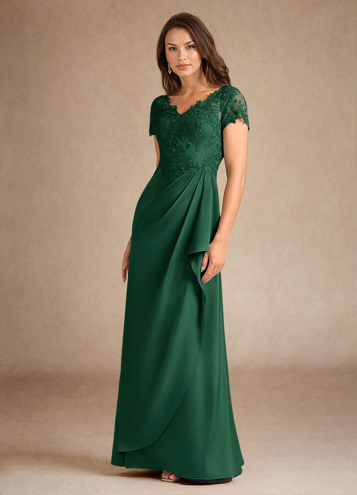 Azazie Santa Ana vestidos de madre de la novia Vestido de Verde Oscuro de Satén Elástico de Corte En A con Encaje image5