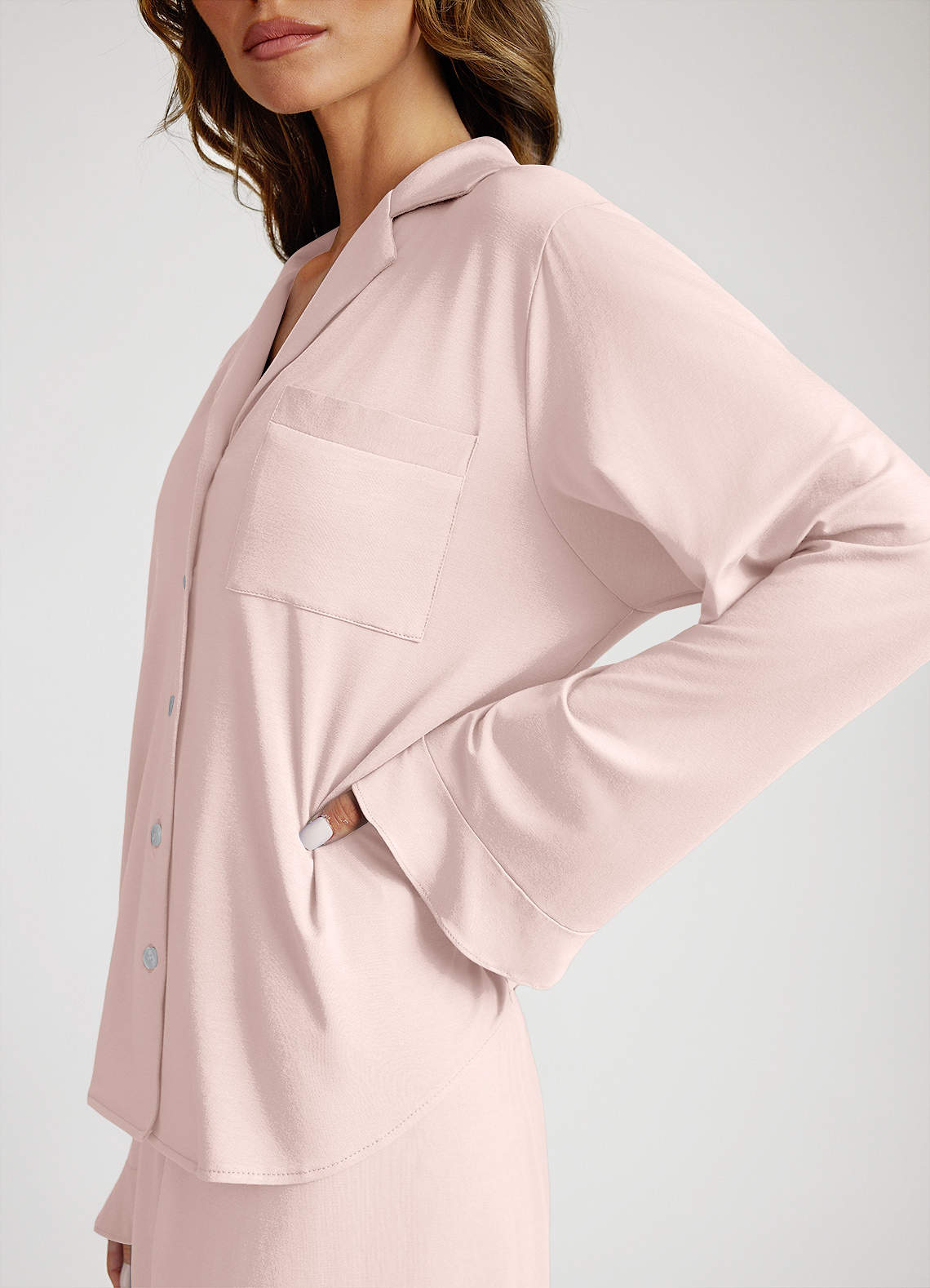 front Pyjamaset met lange mouwen en ruches van bamboevezel