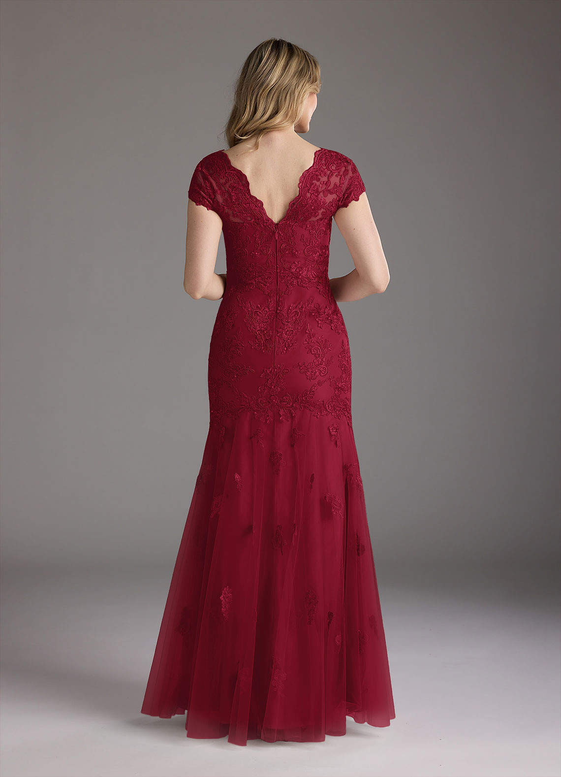 Azazie Marbella Mother of the Bride Dresses Burgundy Mermaid Queen Anne Sequins Lace Dress image4
