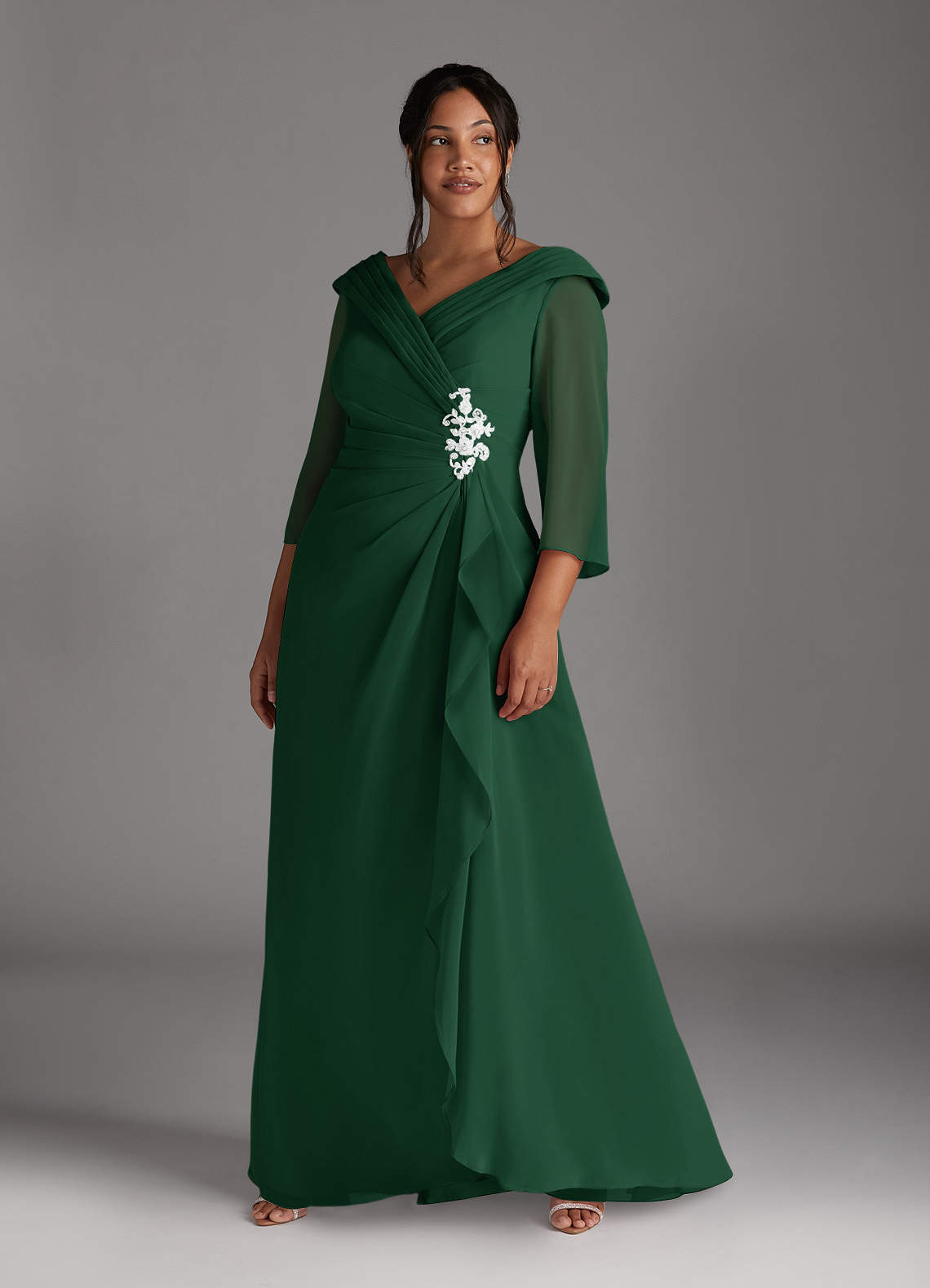 Azazie Jaycee Kleider für die Brautmutter A-Linie Chiffon Kleid Dunkelgrün image1