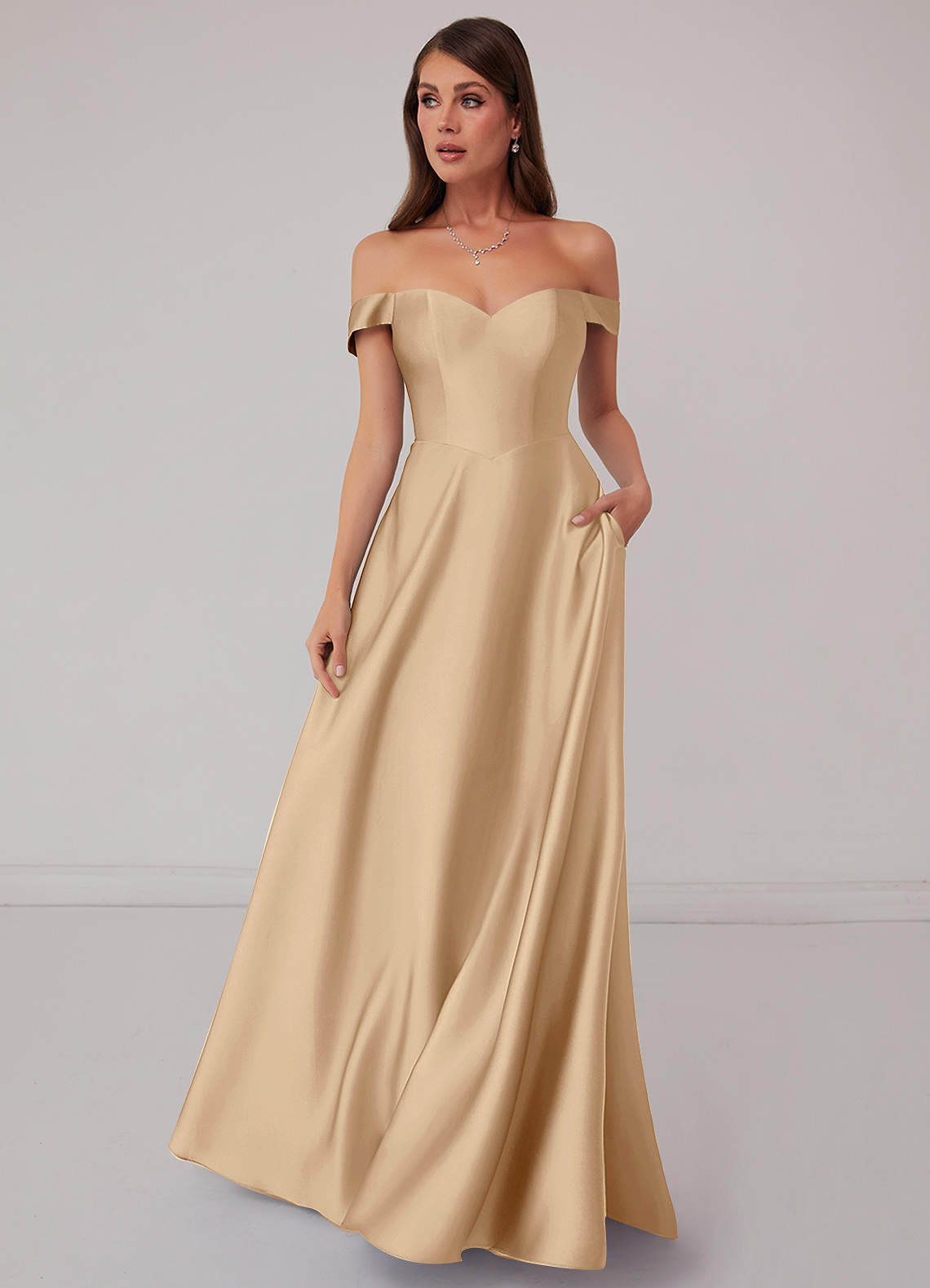 Barbie  AZAZIE 1013 Ready to Ship Champagne Stretch Satin Bridesmaid  Dresses | Azazie