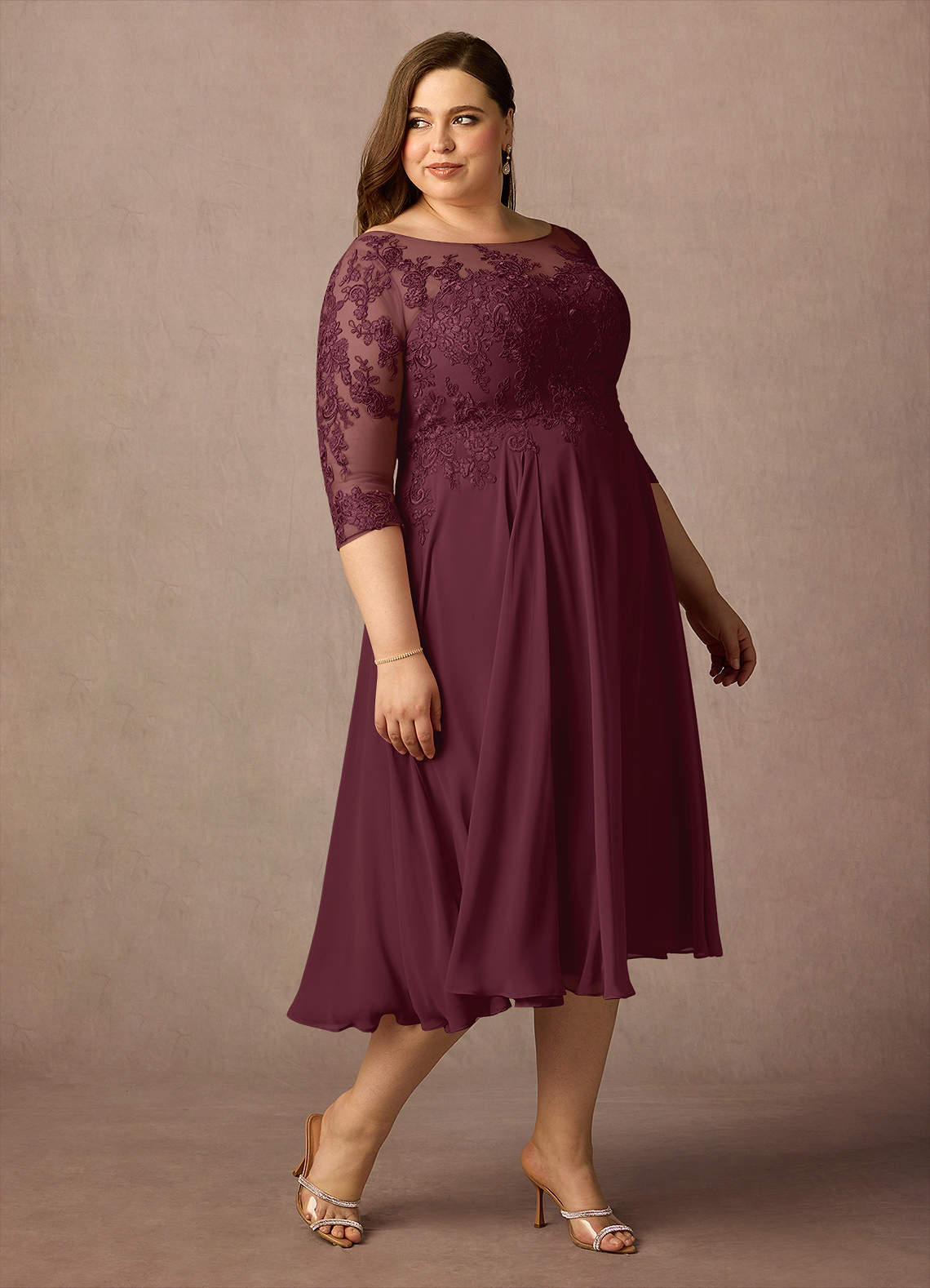 Azazie Marge Mother of the Bride Dresses Cabernet A-Line Scoop Lace Chiffon Dress image9