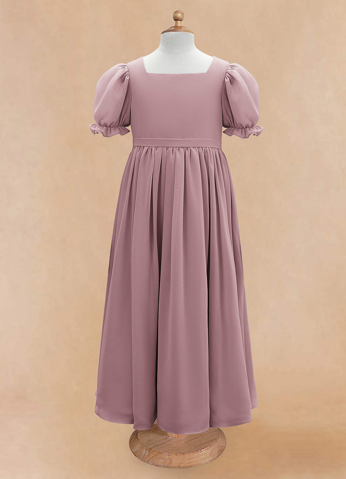 Azazie Joss Flower Girl Dresses Dusty Rose A-Line with Sleeves Chiffon Dress image4