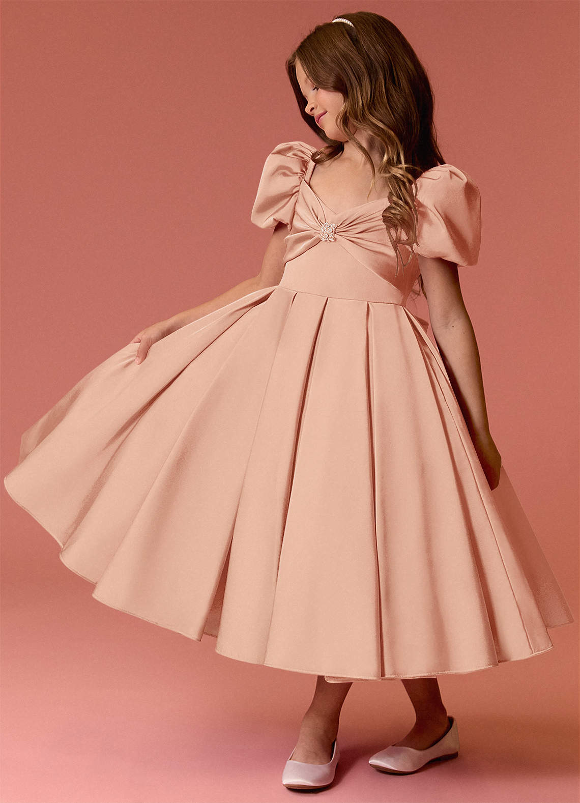 Barbie ♥ Azazie Flower Girl Dresses English Rose Ball-Gown Sweetheart Neckline Stretch Satin Dress image3